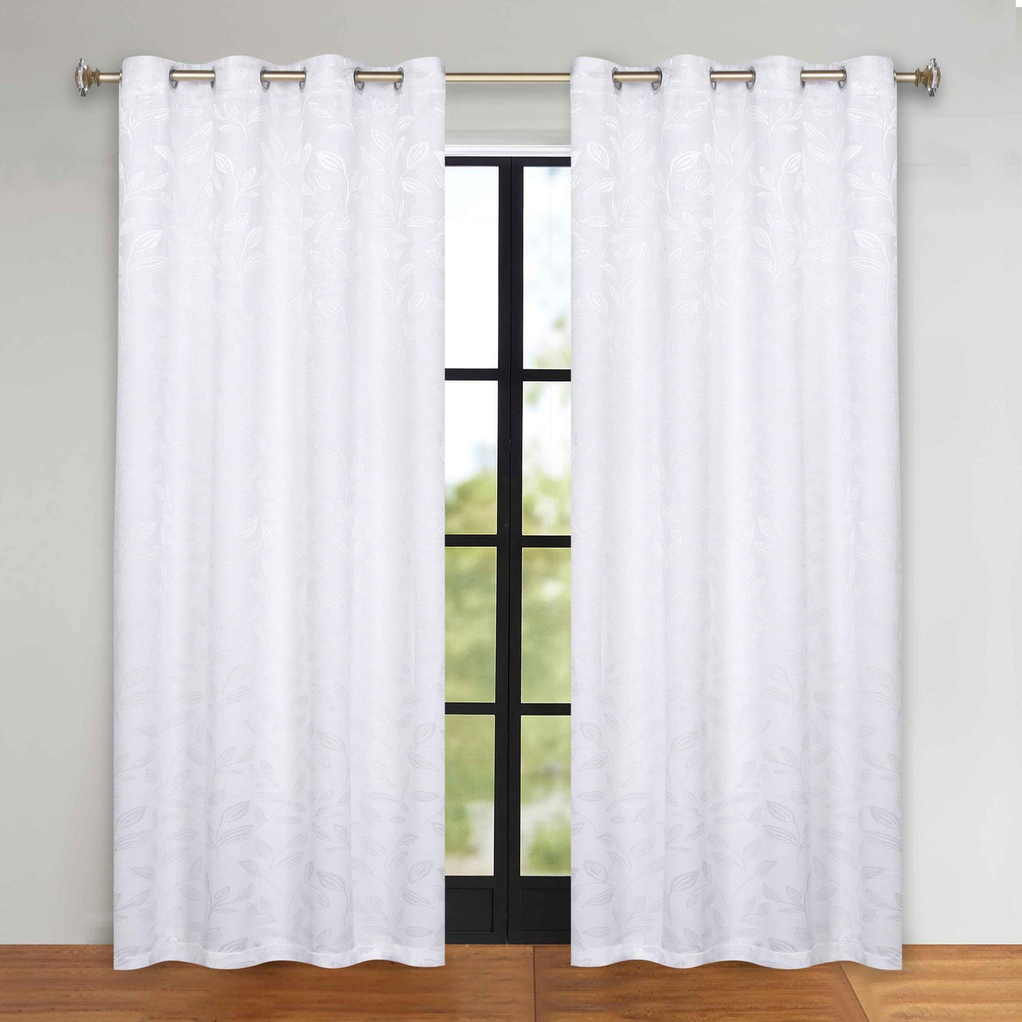Leaves Room Darkening Grommet Blackout Curtain Panels, Set of 2 - White