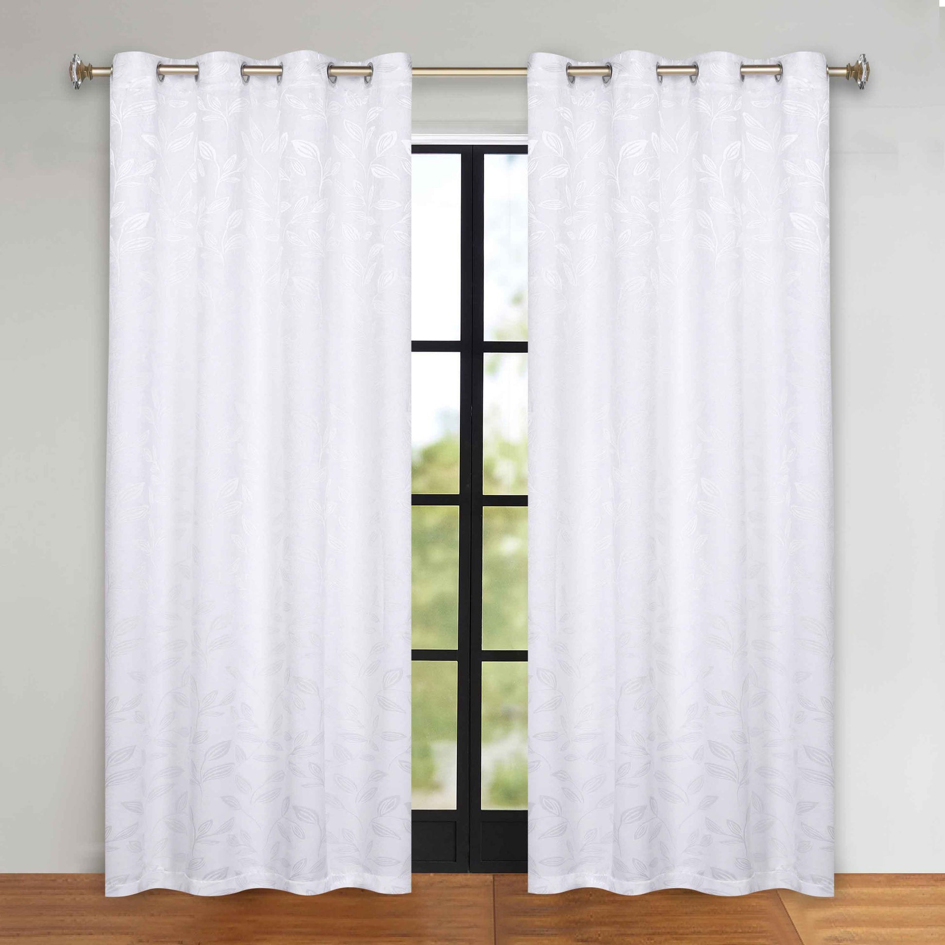 Leaves Room Darkening Grommet Blackout Curtain Panels, Set of 2 - White