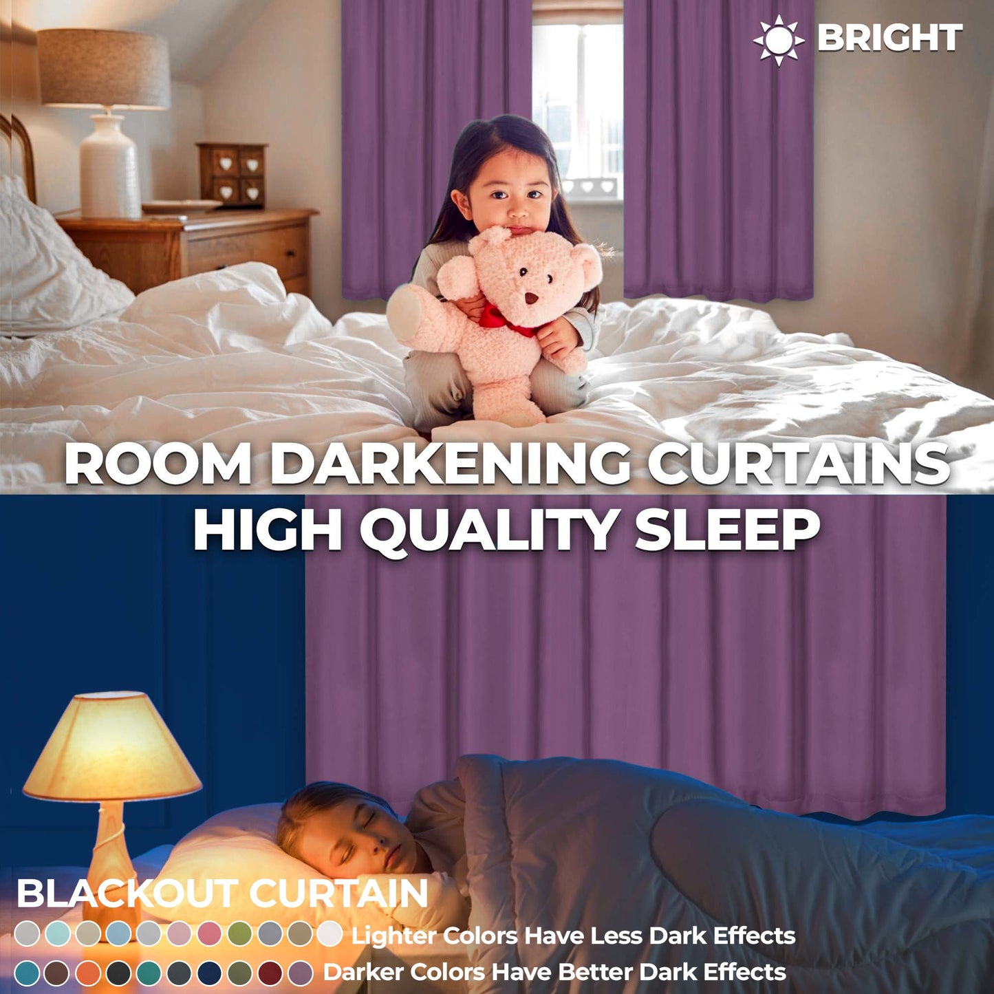 Solid Room Darkening Rod Pocket Blackout Curtain Panels, Set of 2 - Wisteria