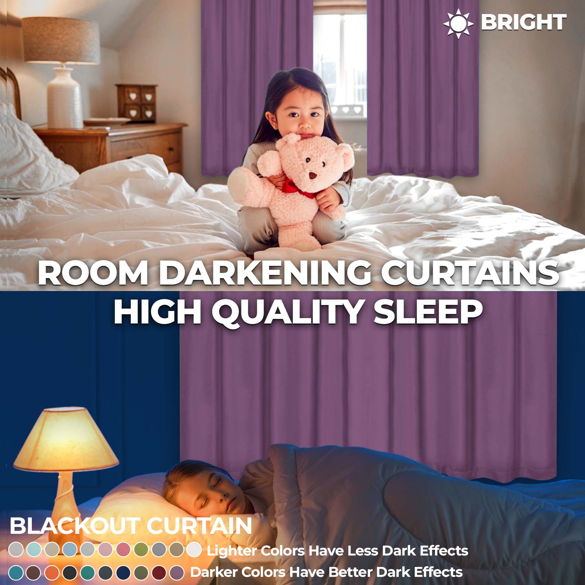 Solid Room Darkening Rod Pocket Blackout Curtain Panels, Set of 2 - Wisteria