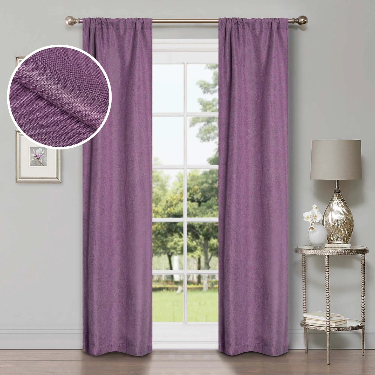 Linen Pattern Room Darkening Blackout Curtain Panel Set