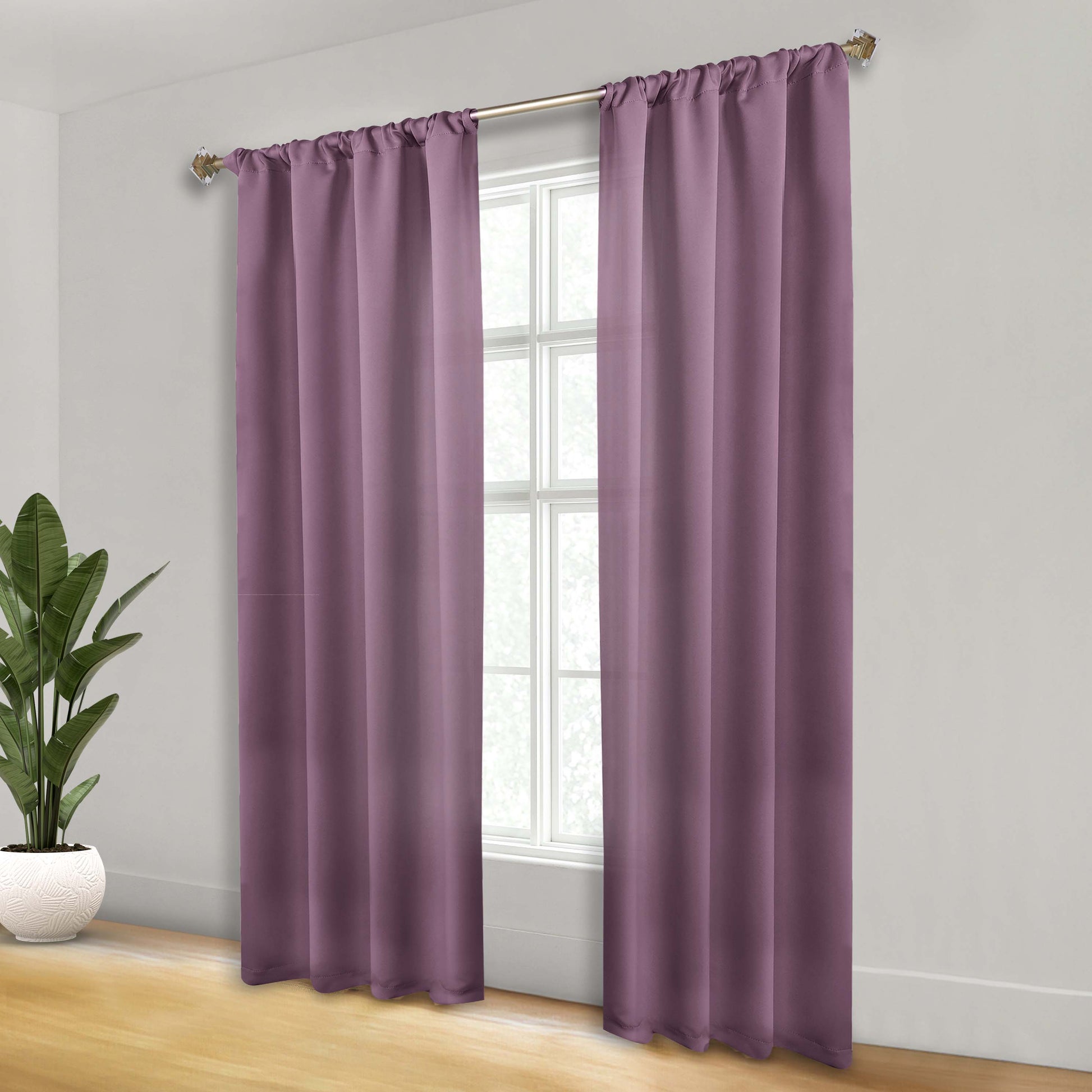 Solid Room Darkening Rod Pocket Blackout Curtain Panels, Set of 2 - Wisteria