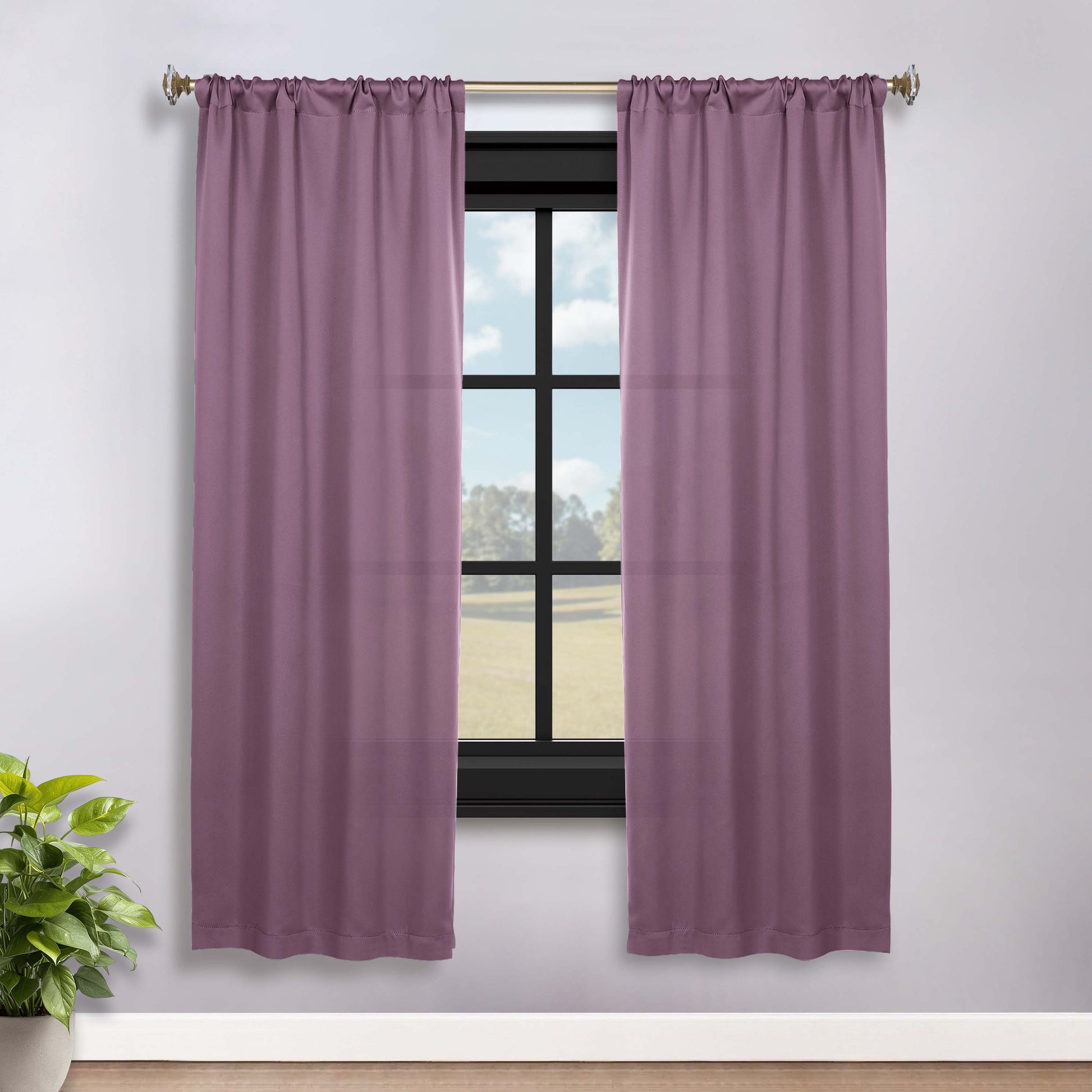 Solid Room Darkening Rod Pocket Blackout Curtain Panels, Set of 2 - Wisteria