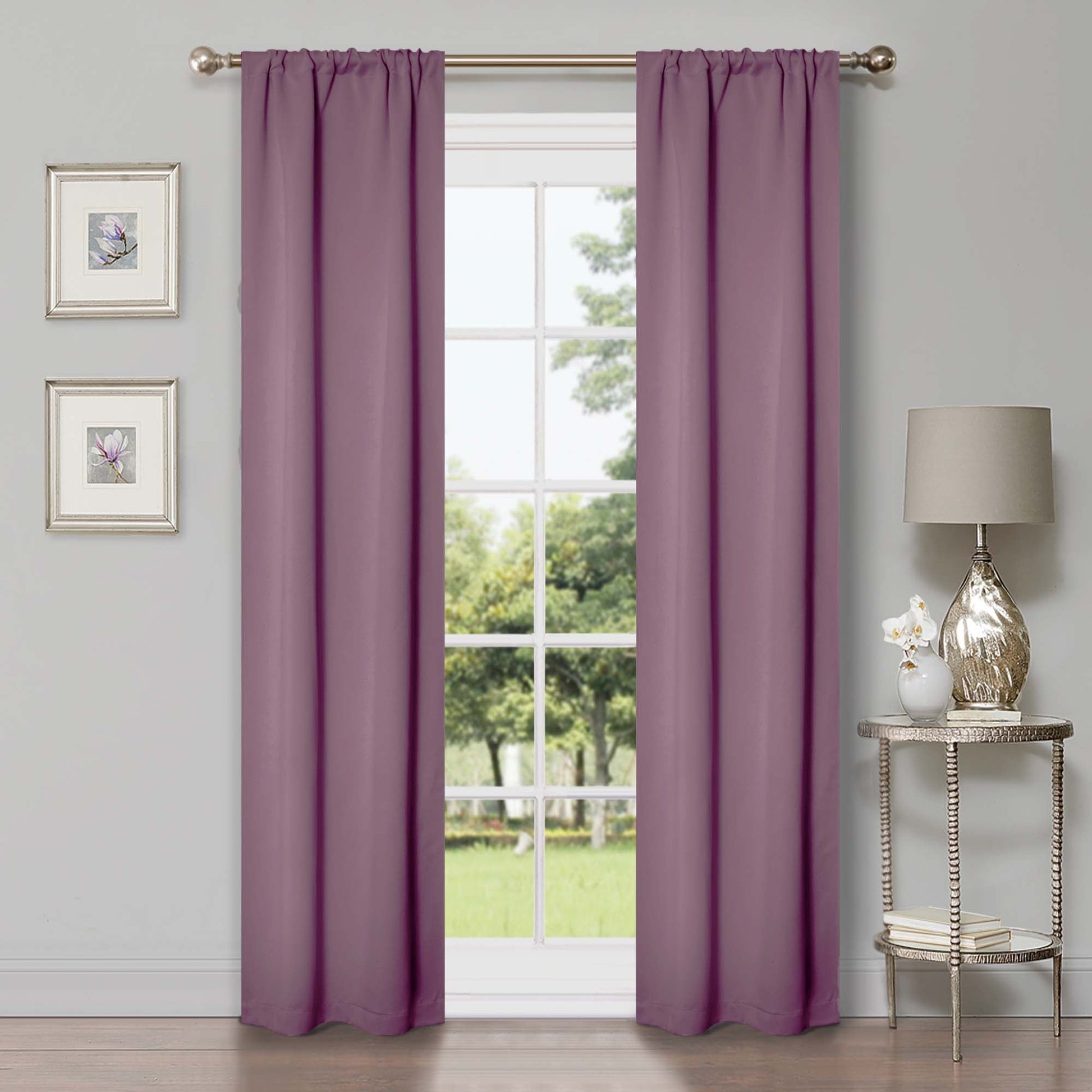 Solid Room Darkening Rod Pocket Blackout Curtain Panels, Set of 2 - Wisteria