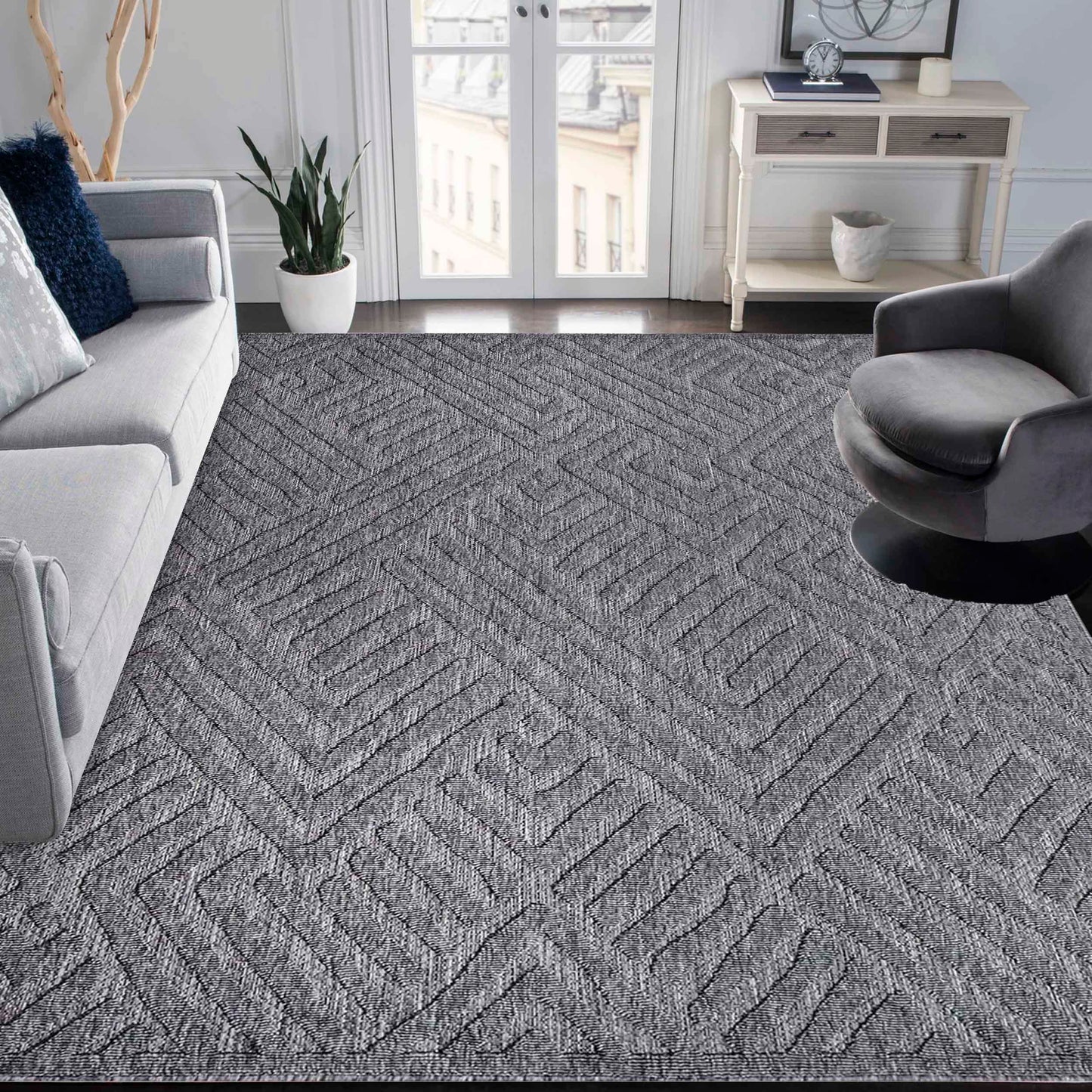 Wynn Modern Geometric Abstract Indoor/Outdoor Area Rug - Grey