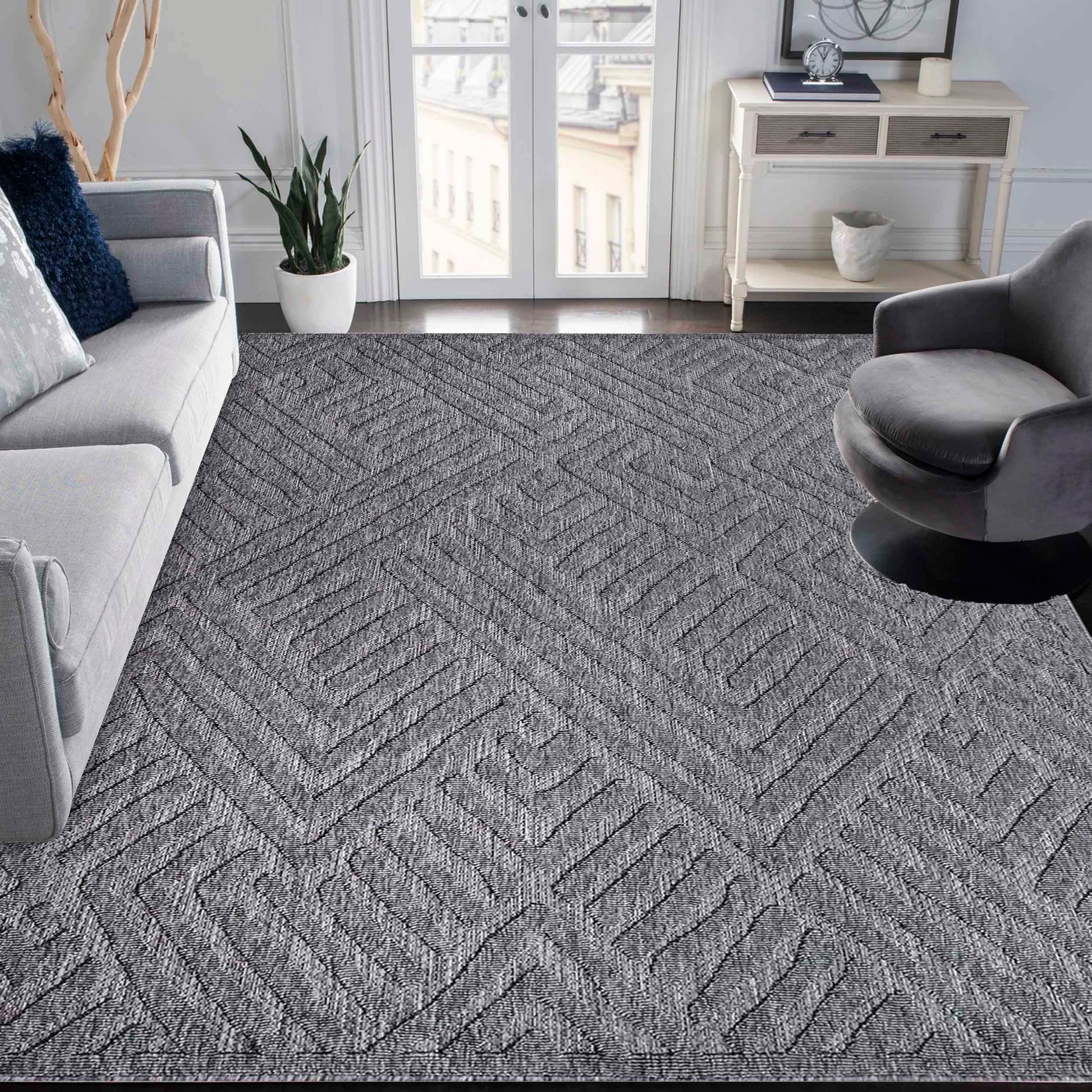 Wynn Modern Geometric Abstract Indoor/Outdoor Area Rug - Grey