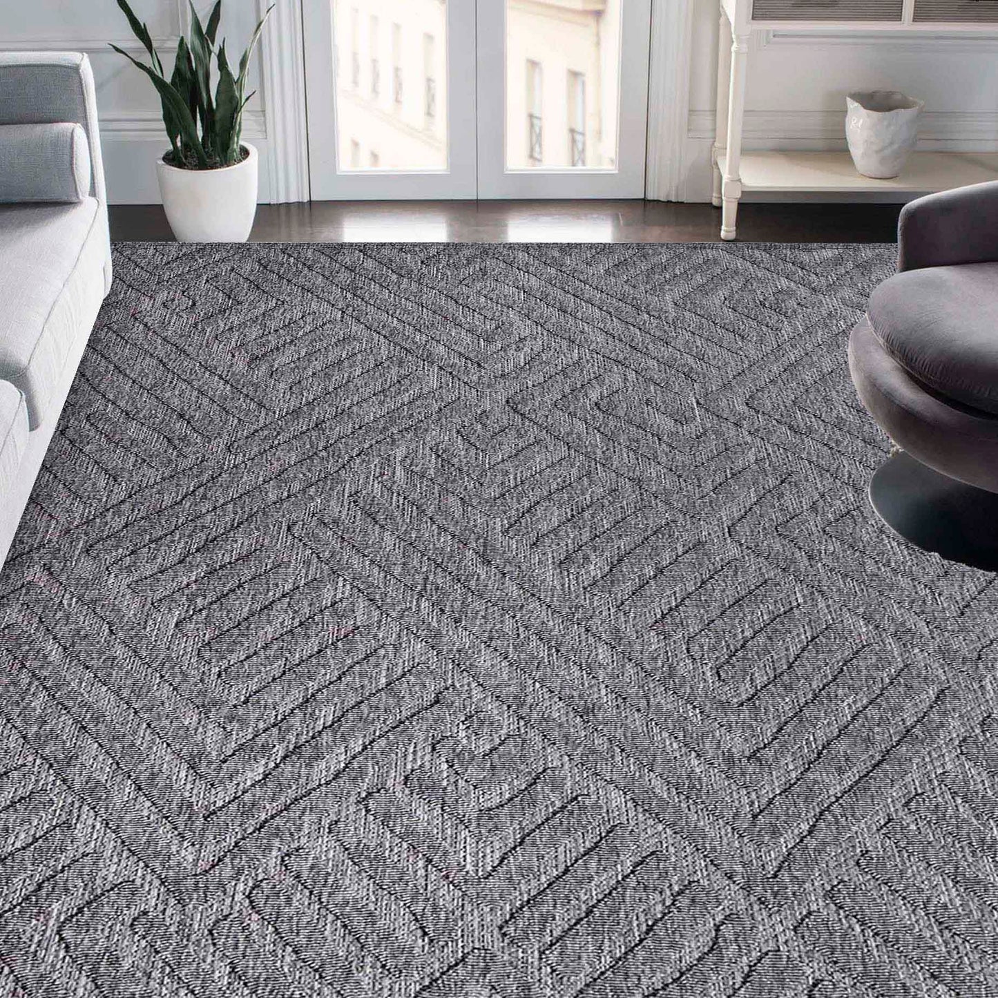 Wynn Modern Geometric Abstract Indoor/Outdoor Area Rug - Grey