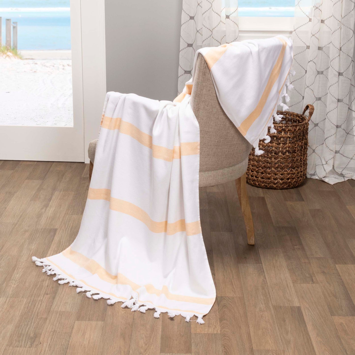 Tropical Cabana Stripe Fouta 4 Piece Beach Towel with Tassels
