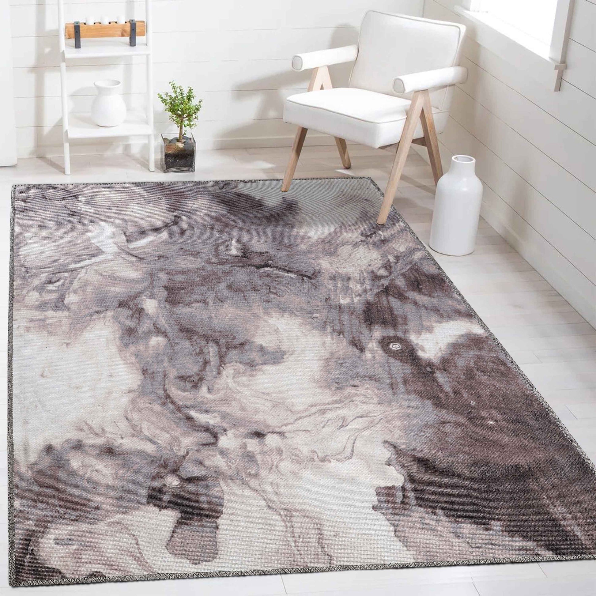 Yuma Abstract Marble Indoor Area Rug or Runner Rug - Brown