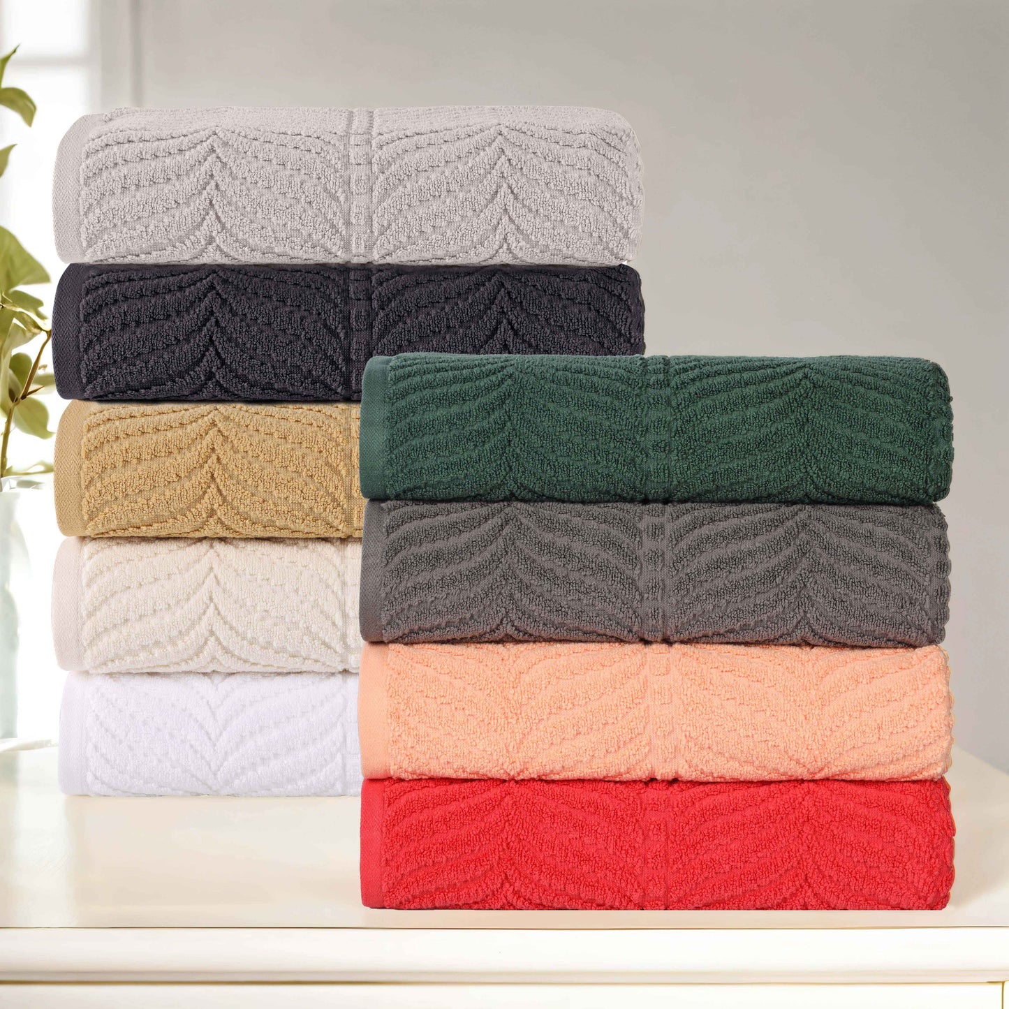 Chevron Zero Twist Solid and Jacquard Soft Cotton Bath Sheet Set of 2