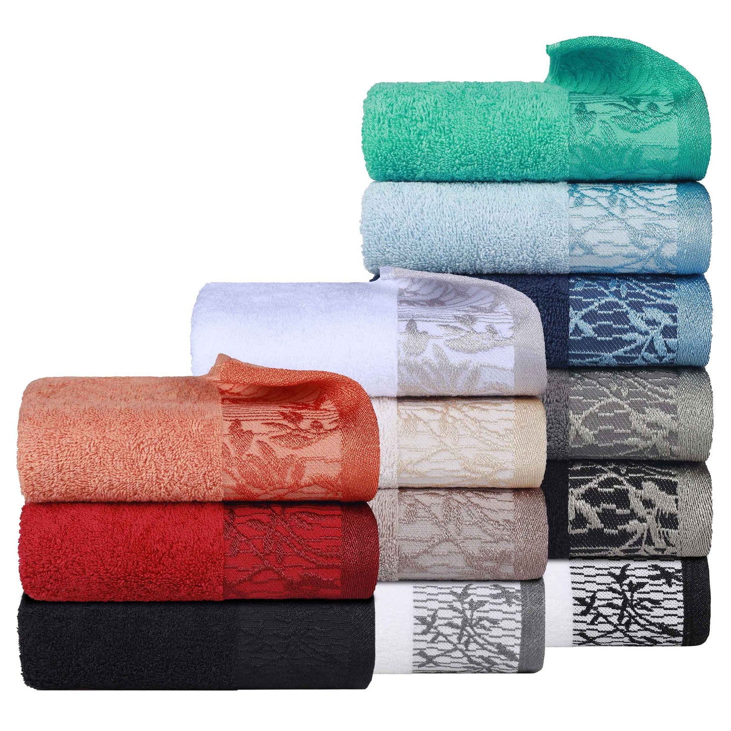 Wisteria Cotton Medium Weight Floral Jacquard Border 6 Piece Towel Set