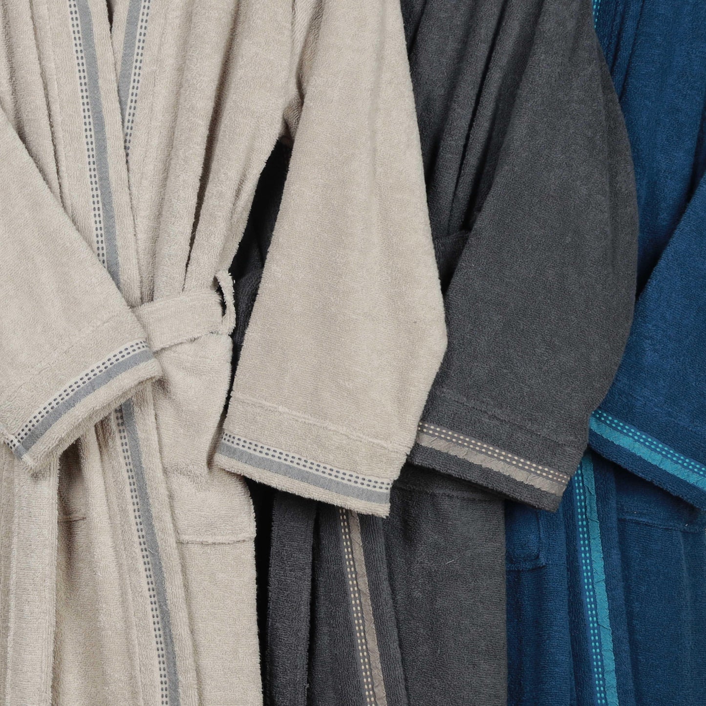 Turkish Cotton Terry Kimono Embroidered Super-Soft Unisex Bathrobe - Blue-Aqua