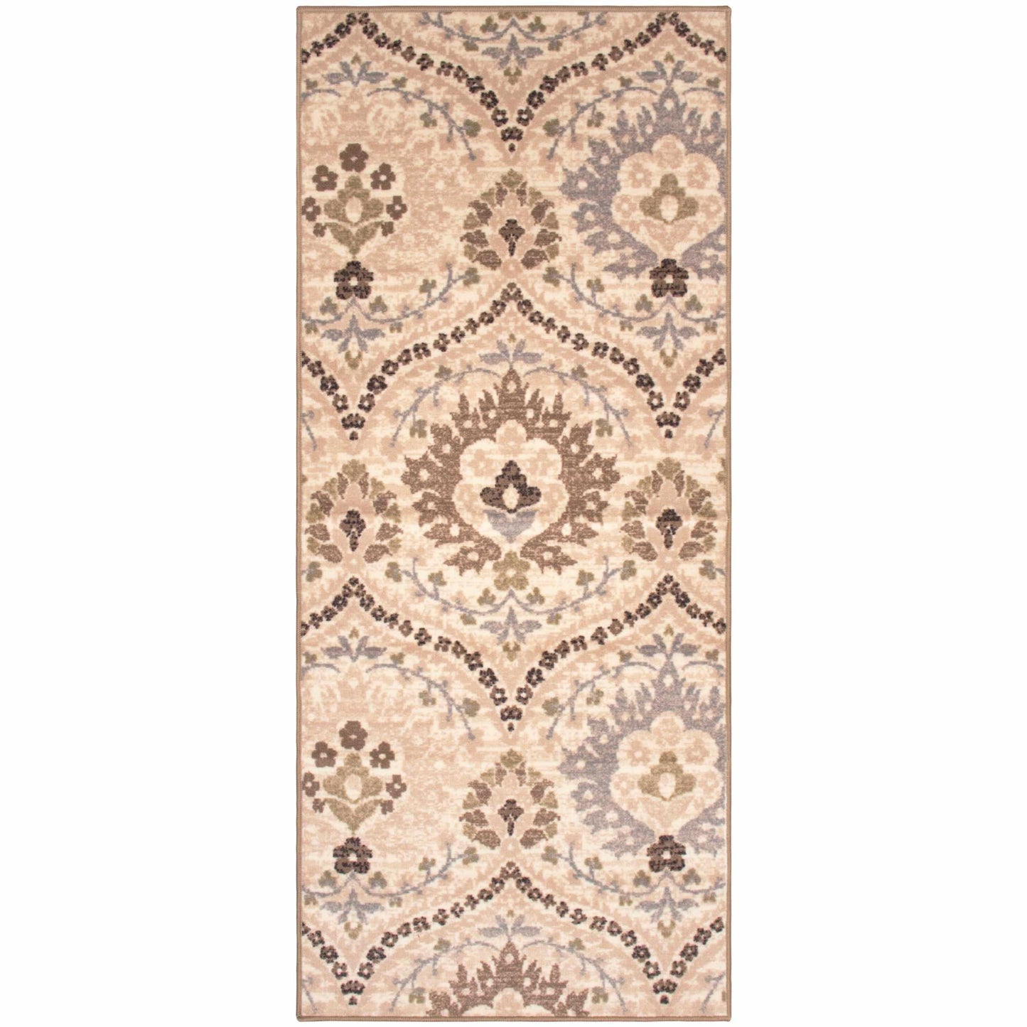 Augusta Rustic Floral Damask Non-Slip Indoor Washable Area Rug
