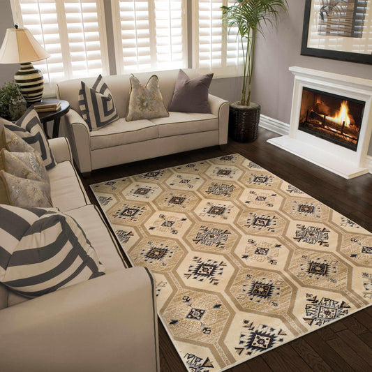Superior Aurora Hexagon Medallion Geometric Area Rug or Runner - Black