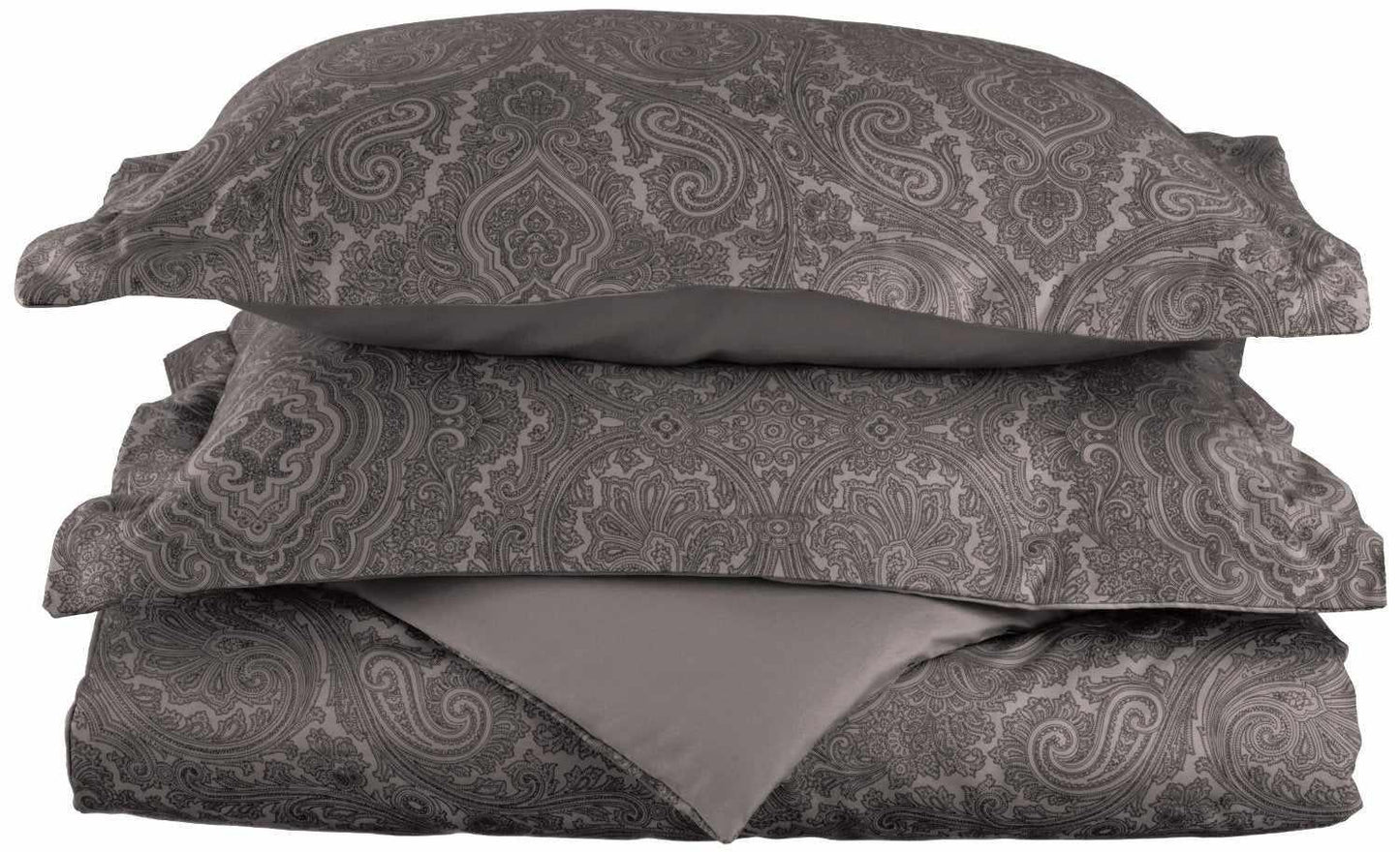 Superior Italian Paisley Cotton Blend Duvet Cover Set - Dark Grey