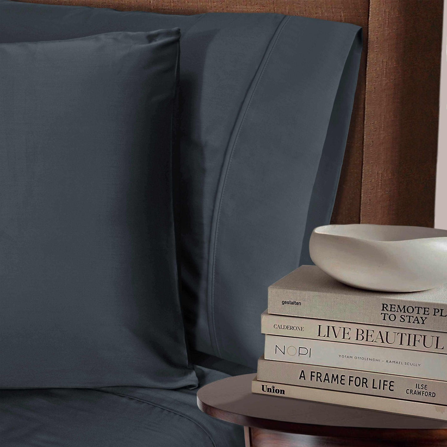 Superior 100% Rayon From Bamboo 300 Thread Count Solid 2 Piece Pillowcase Set - Charcoal