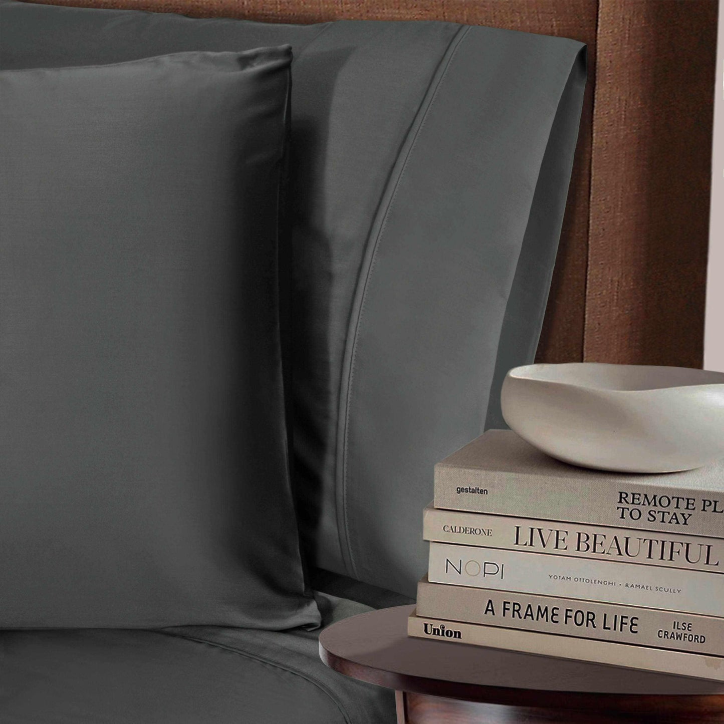 Superior 100% Rayon From Bamboo 300 Thread Count Solid 2 Piece Pillowcase Set - Charcoal