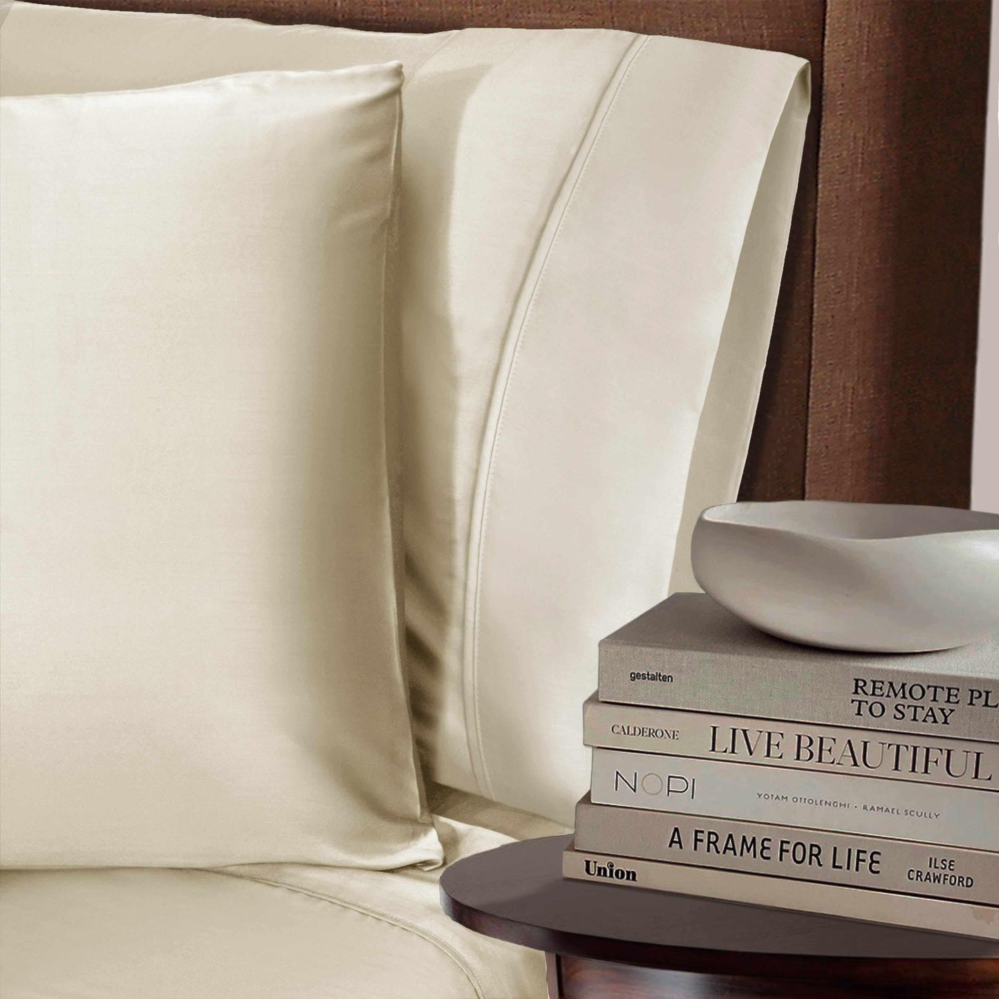Superior 100% Rayon From Bamboo 300 Thread Count Solid 2 Piece Pillowcase Set - Ivory
