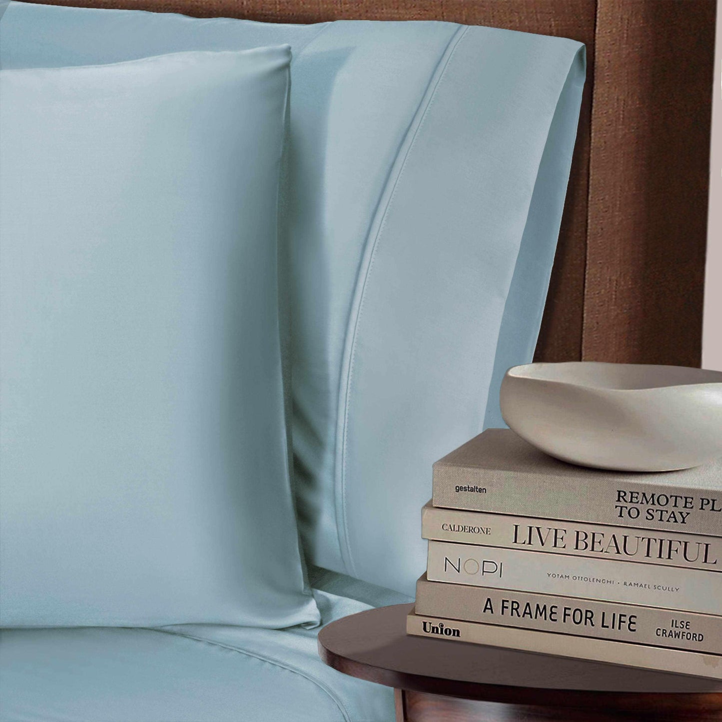 Superior 100% Rayon From Bamboo 300 Thread Count Solid 2 Piece Pillowcase Set - Light Blue