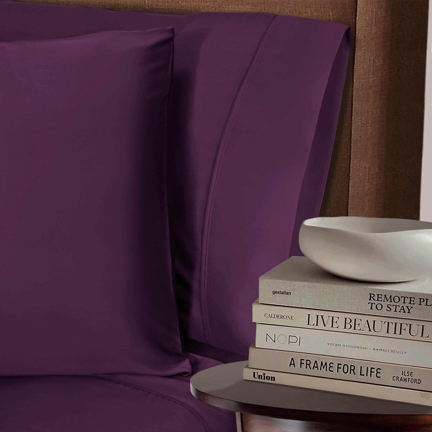 Superior 100% Rayon From Bamboo 300 Thread Count Solid 2 Piece Pillowcase Set - Purple