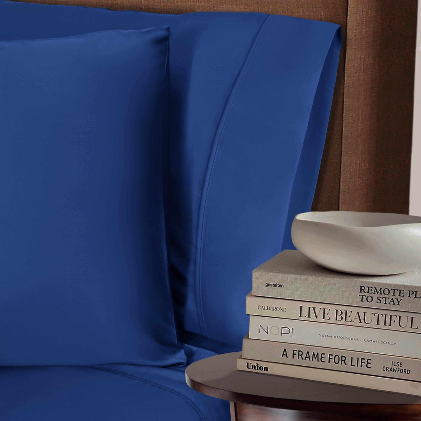 Superior 100% Rayon From Bamboo 300 Thread Count Solid 2 Piece Pillowcase Set - Smoke Blue