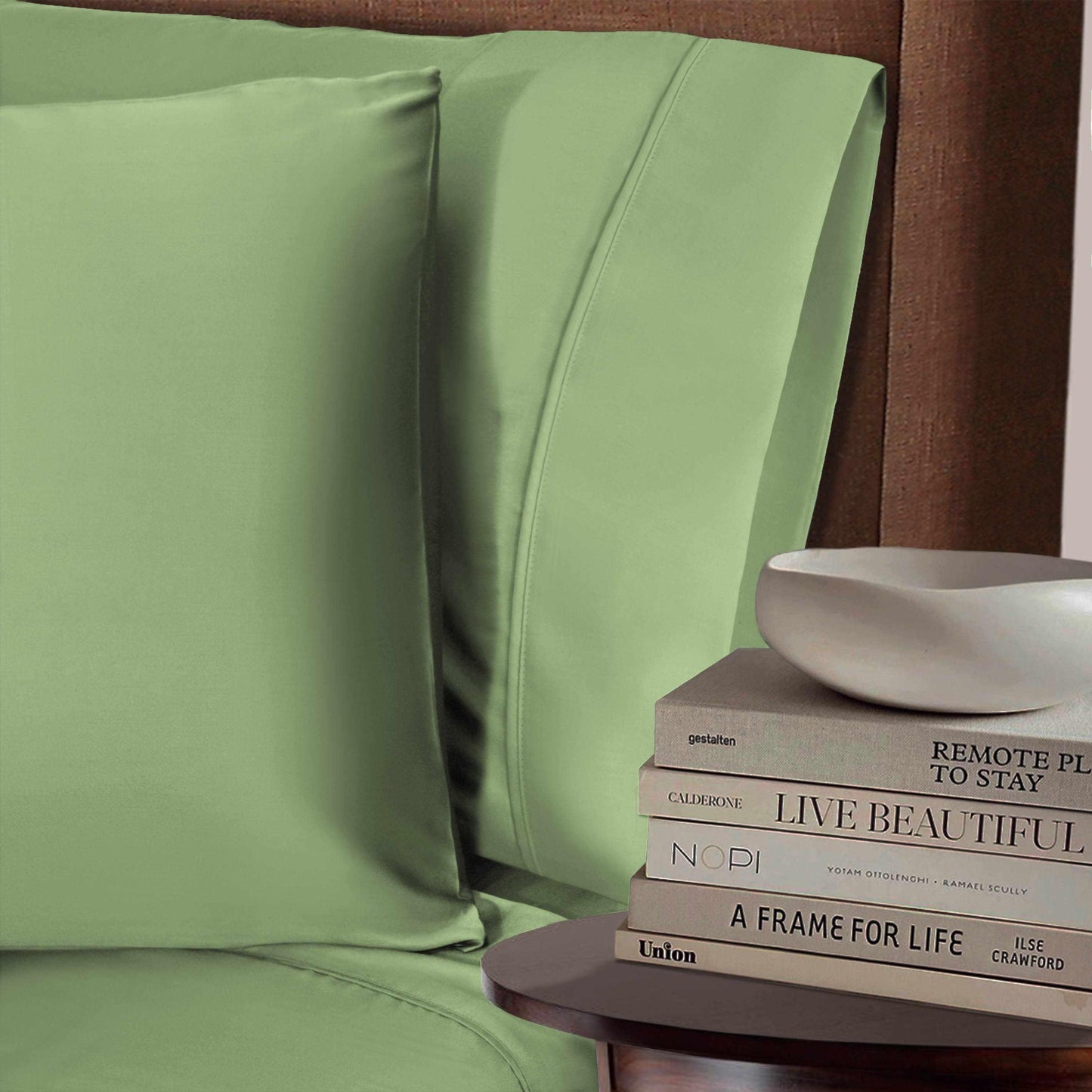 Superior 100% Rayon From Bamboo 300 Thread Count Solid 2 Piece Pillowcase Set - Sage