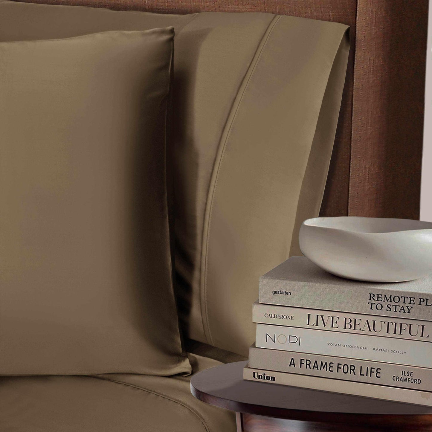 Superior 100% Rayon From Bamboo 300 Thread Count Solid 2 Piece Pillowcase Set - Taupe