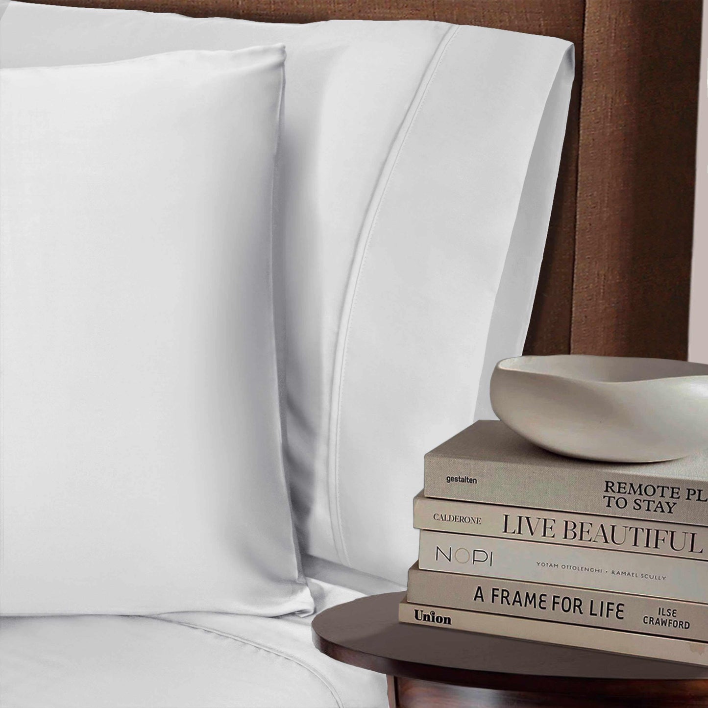Superior 100% Rayon From Bamboo 300 Thread Count Solid 2 Piece Pillowcase Set - White