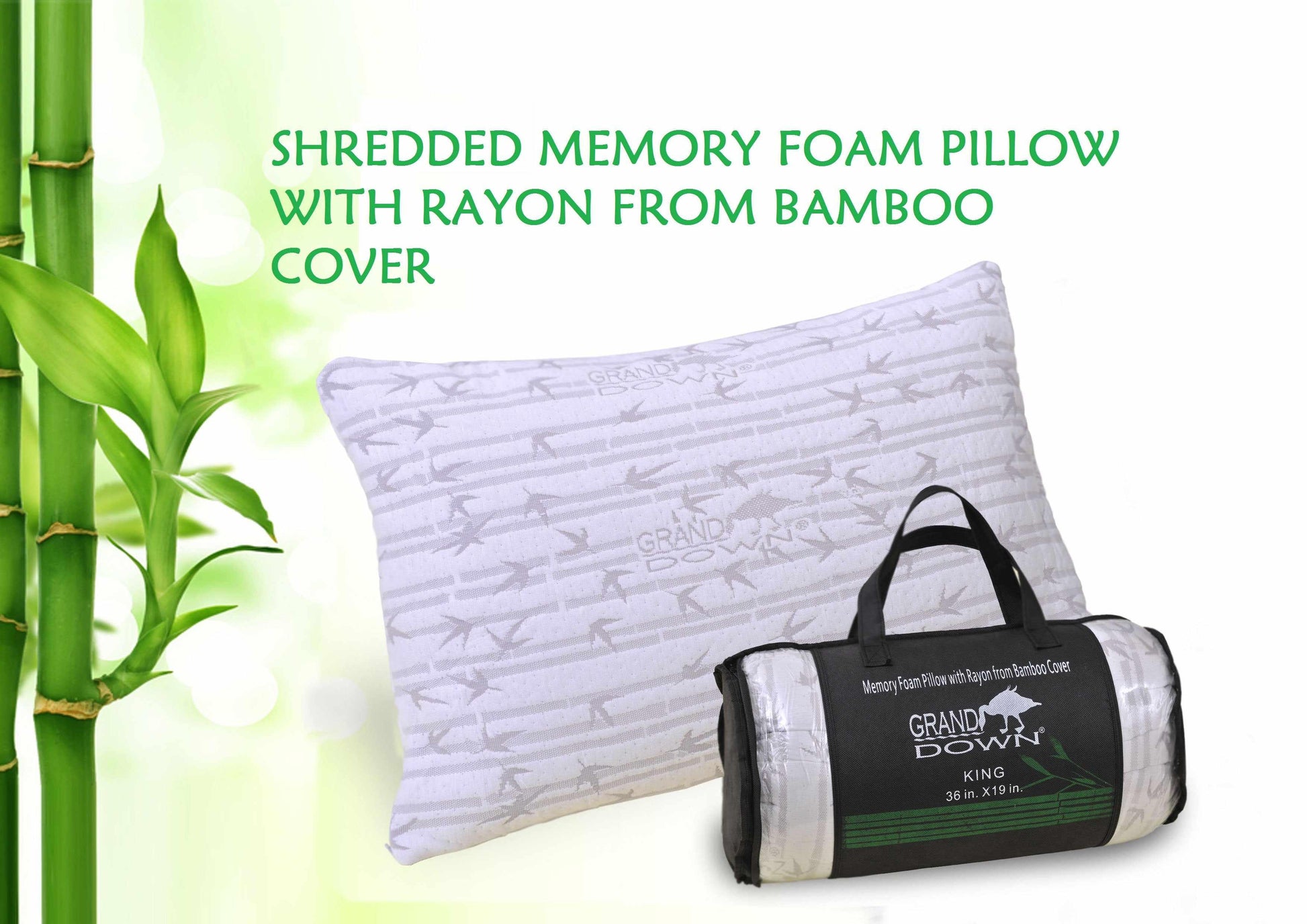 Shredded Memory Foam Pillow with Removable Rayon from Bamboo Cover - White