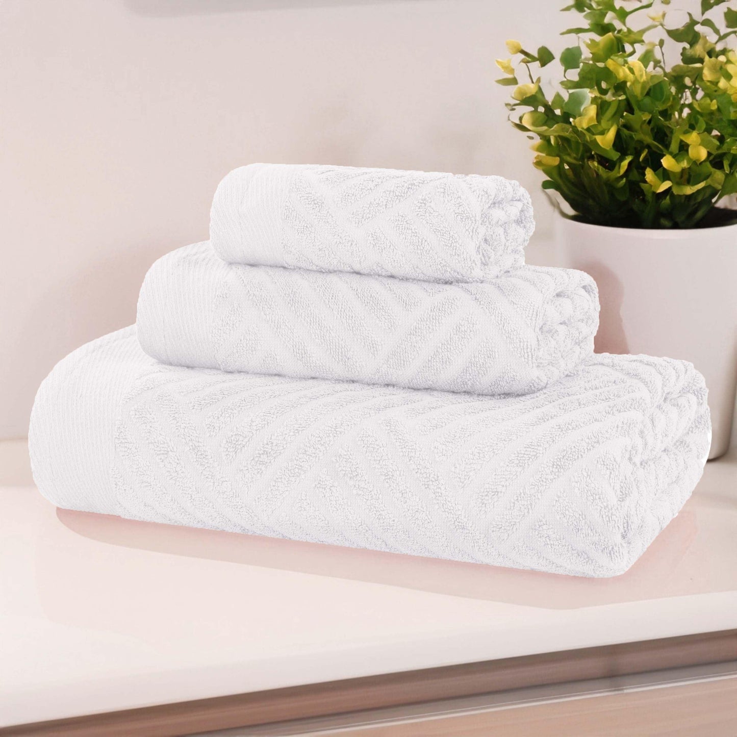 Basketweave Egyptian Cotton Jacquard 3 Piece Assorted Towel Set