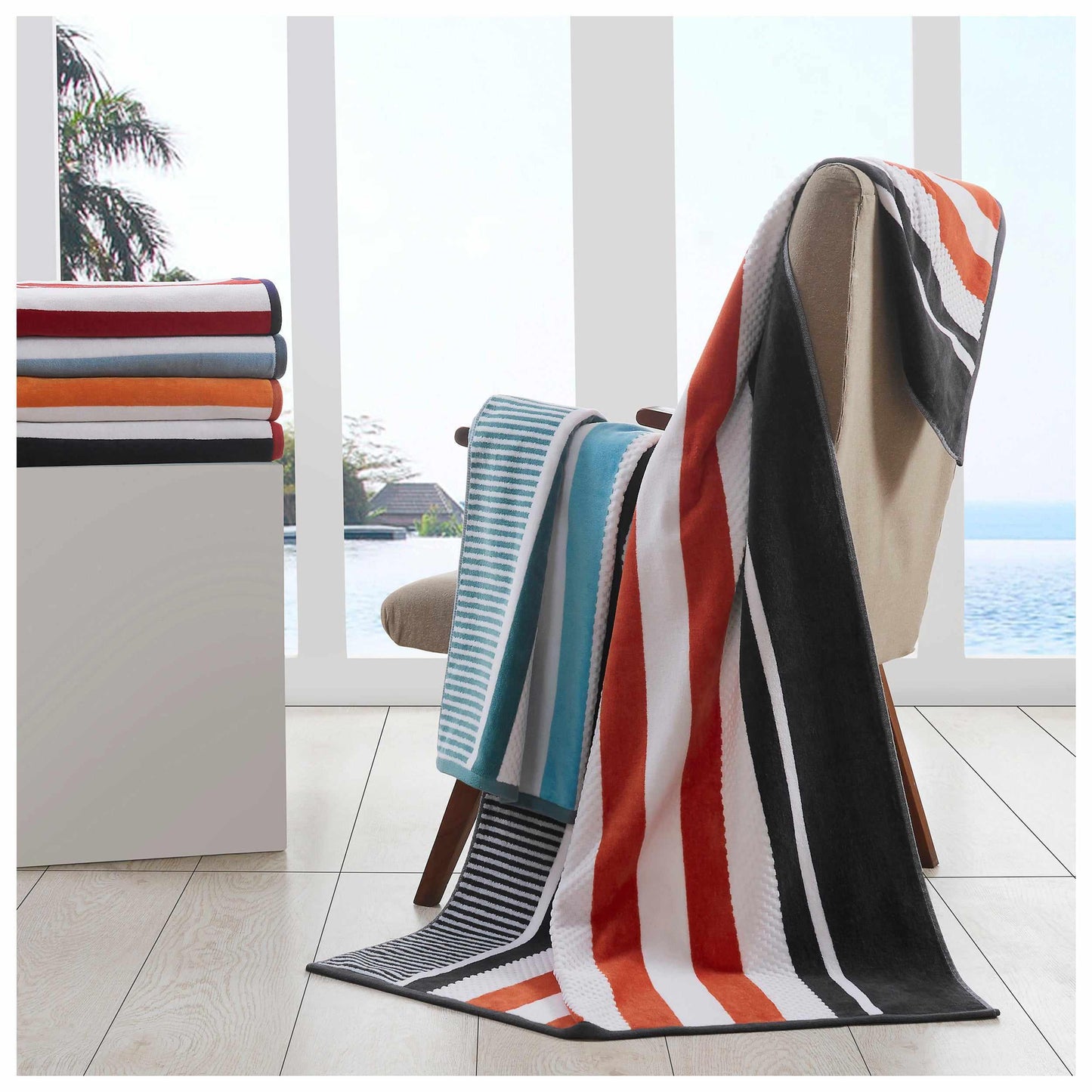 Superior Cotton Oversized Striped 2-Piece Beach Towel - Castlerock