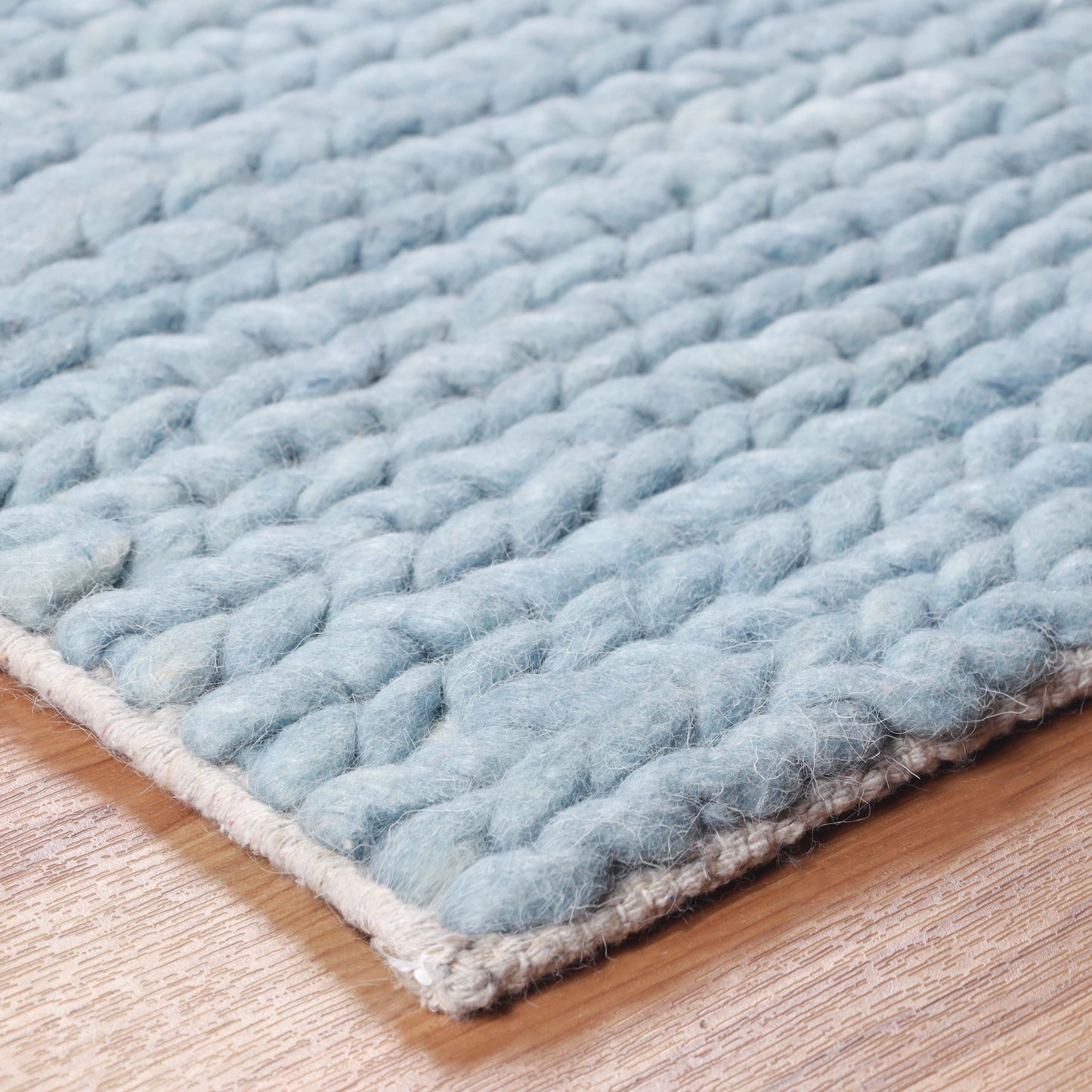 Superior Aero Hand-Braided Wool Indoor Area or Runner Rug - Light Blue