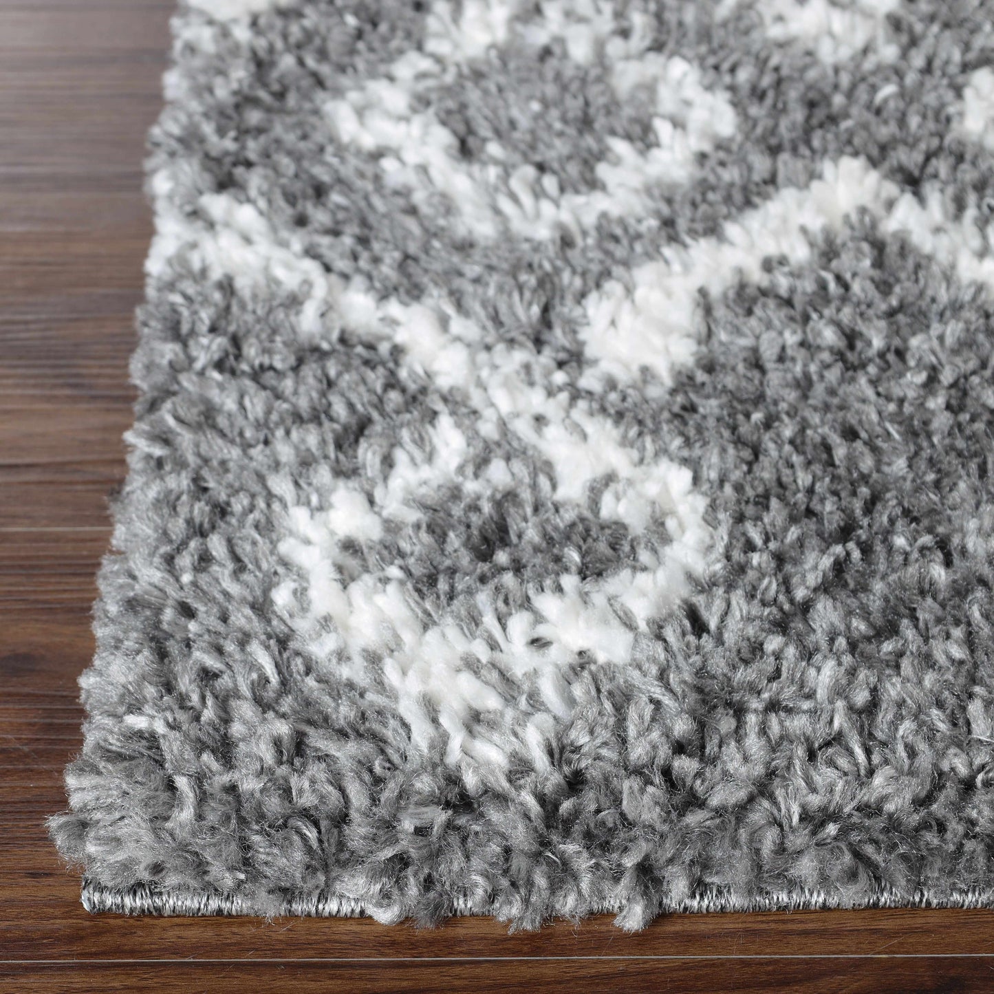 Superior Boho Geometric Diamonds Indoor Plush Shag Area Rug - Cream-Black