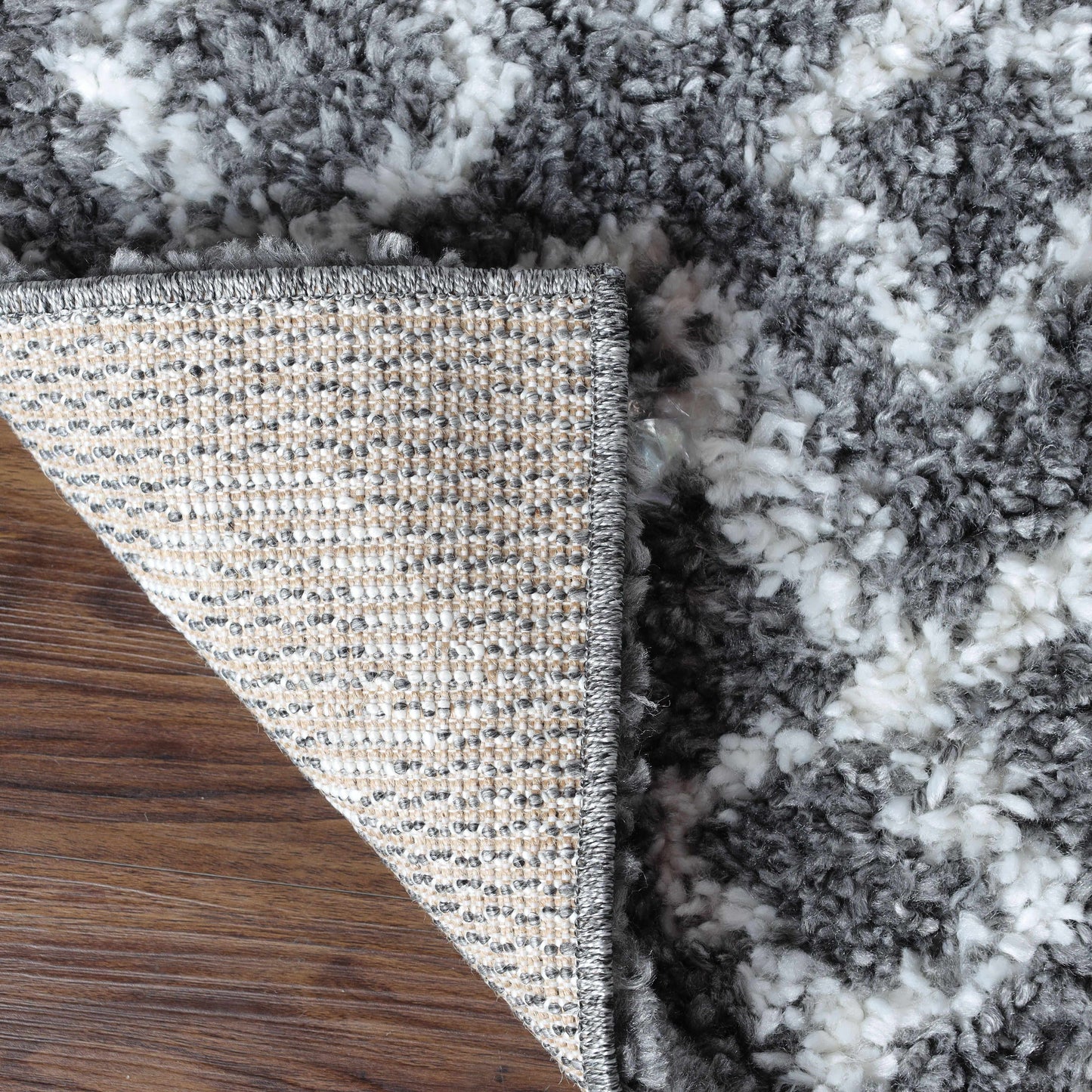 Superior Boho Geometric Diamonds Indoor Plush Shag Area Rug - Cream-Black