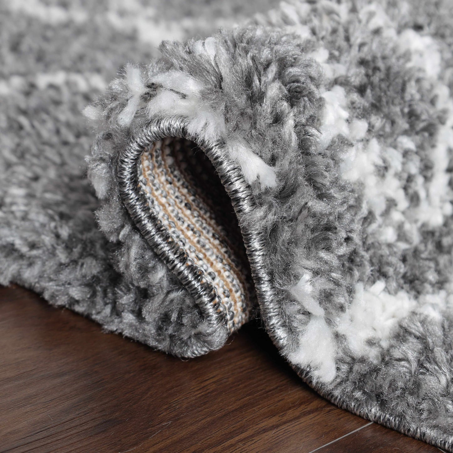 Superior Boho Geometric Diamonds Indoor Plush Shag Area Rug - Cream-Black