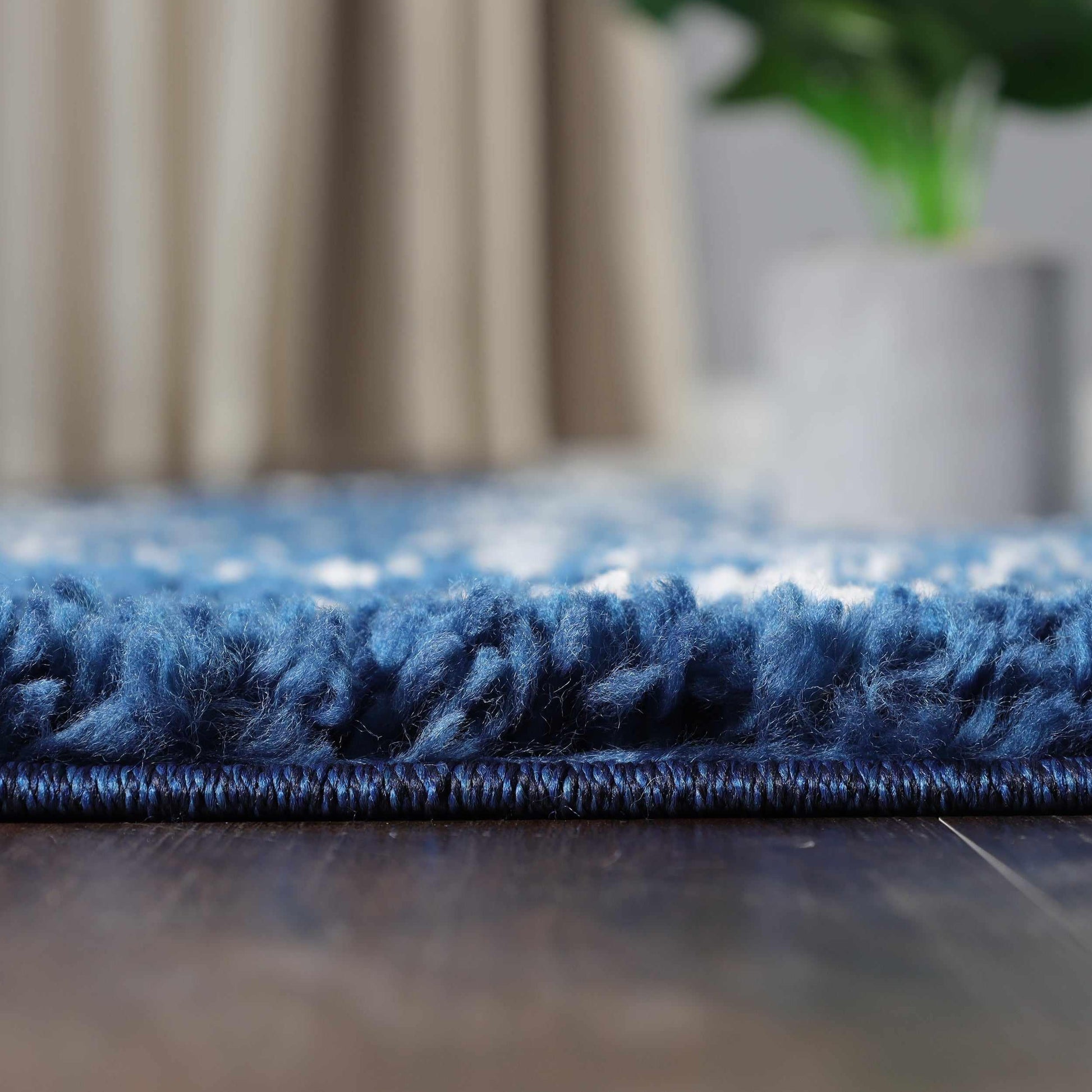 Superior Boho Geometric Diamonds Indoor Plush Shag Area Rug - Cream-Blue