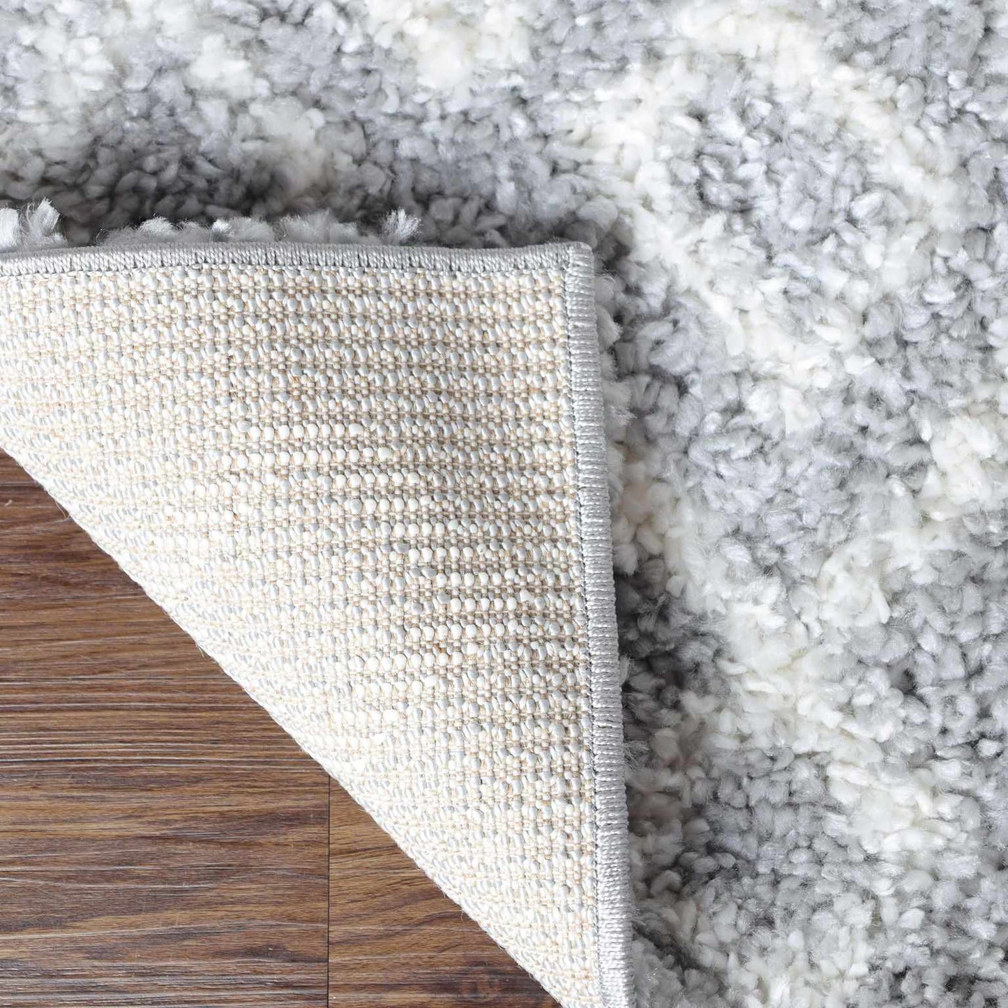 Superior Boho Geometric Diamonds Indoor Plush Shag Area Rug - Cream-Grey