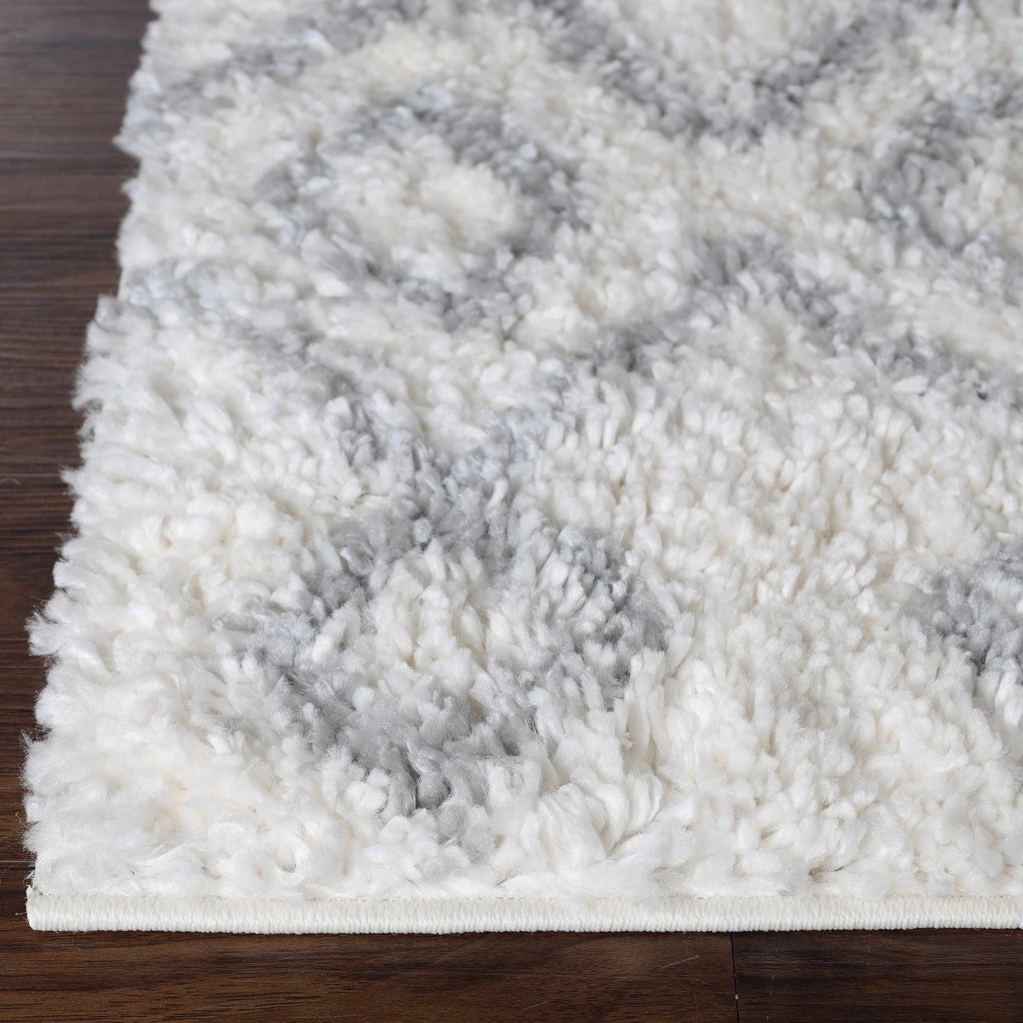 Superior Boho Geometric Diamonds Indoor Plush Shag Area Rug - Grey-Cream