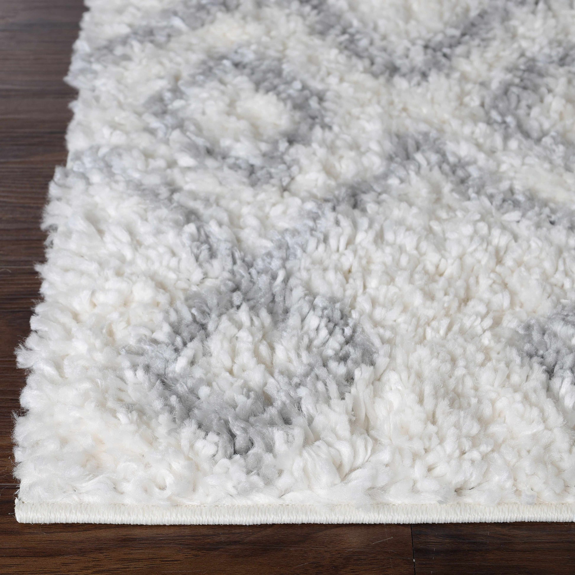 Superior Boho Geometric Diamonds Indoor Plush Shag Area Rug - Grey-Cream