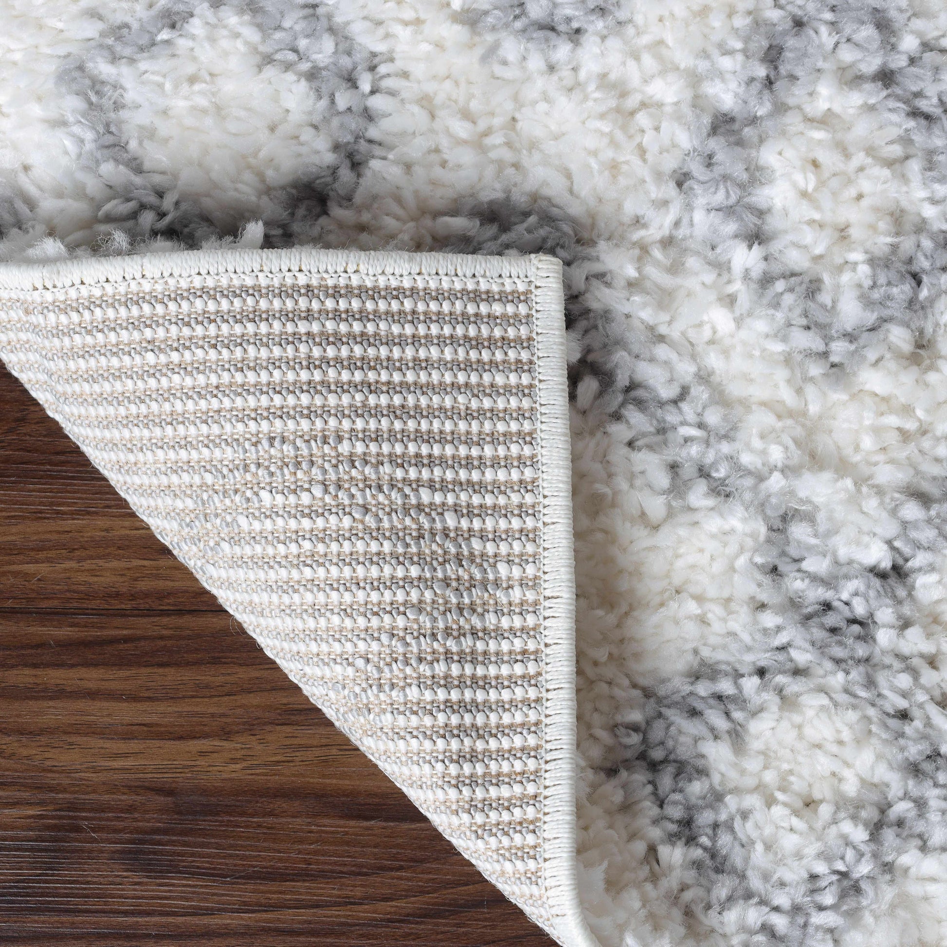 Superior Boho Geometric Diamonds Indoor Plush Shag Area Rug - Grey-Cream