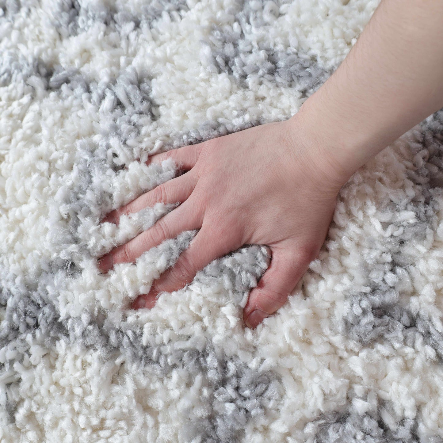 Superior Boho Geometric Diamonds Indoor Plush Shag Area Rug - Grey-Cream