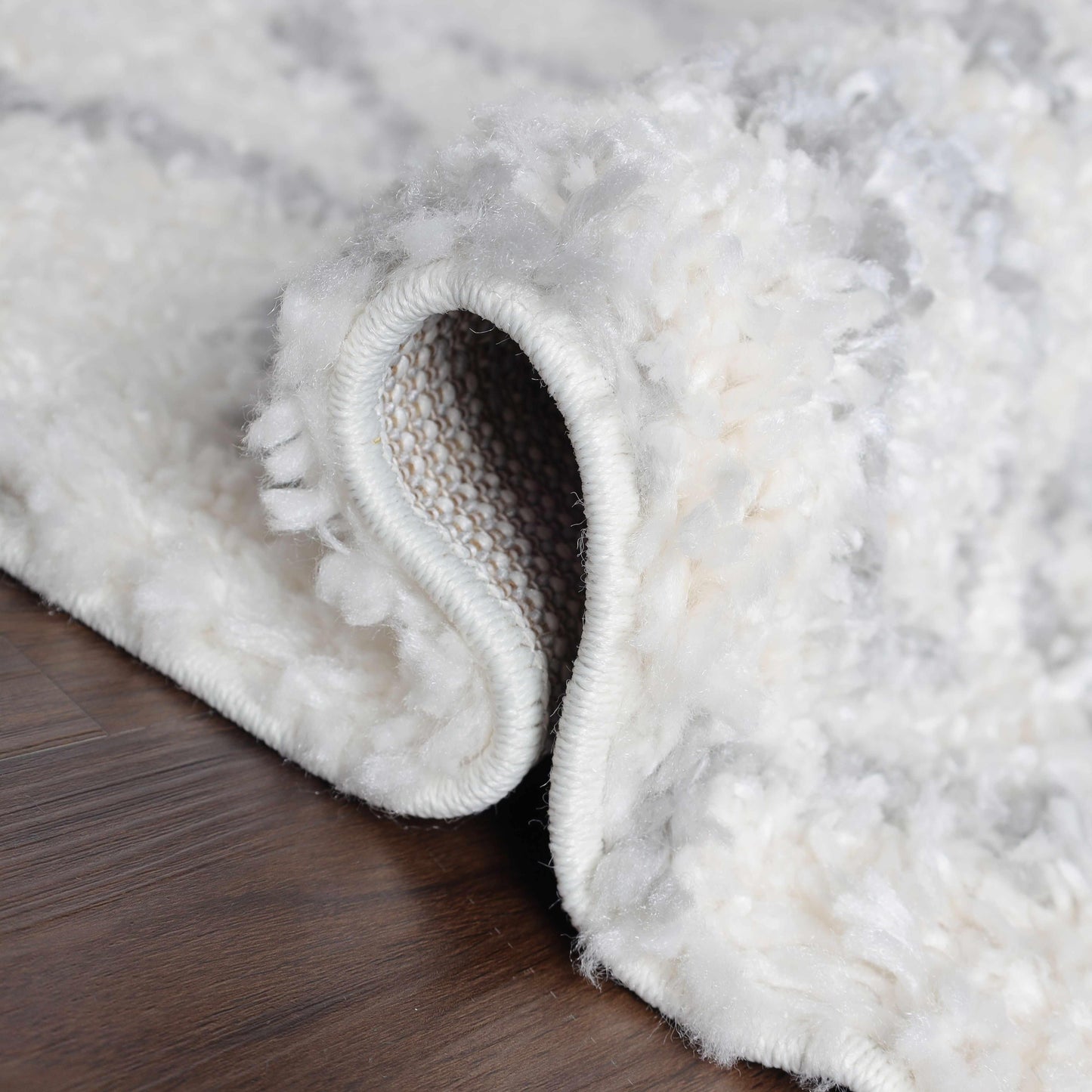 Superior Boho Geometric Diamonds Indoor Plush Shag Area Rug - Grey-Cream