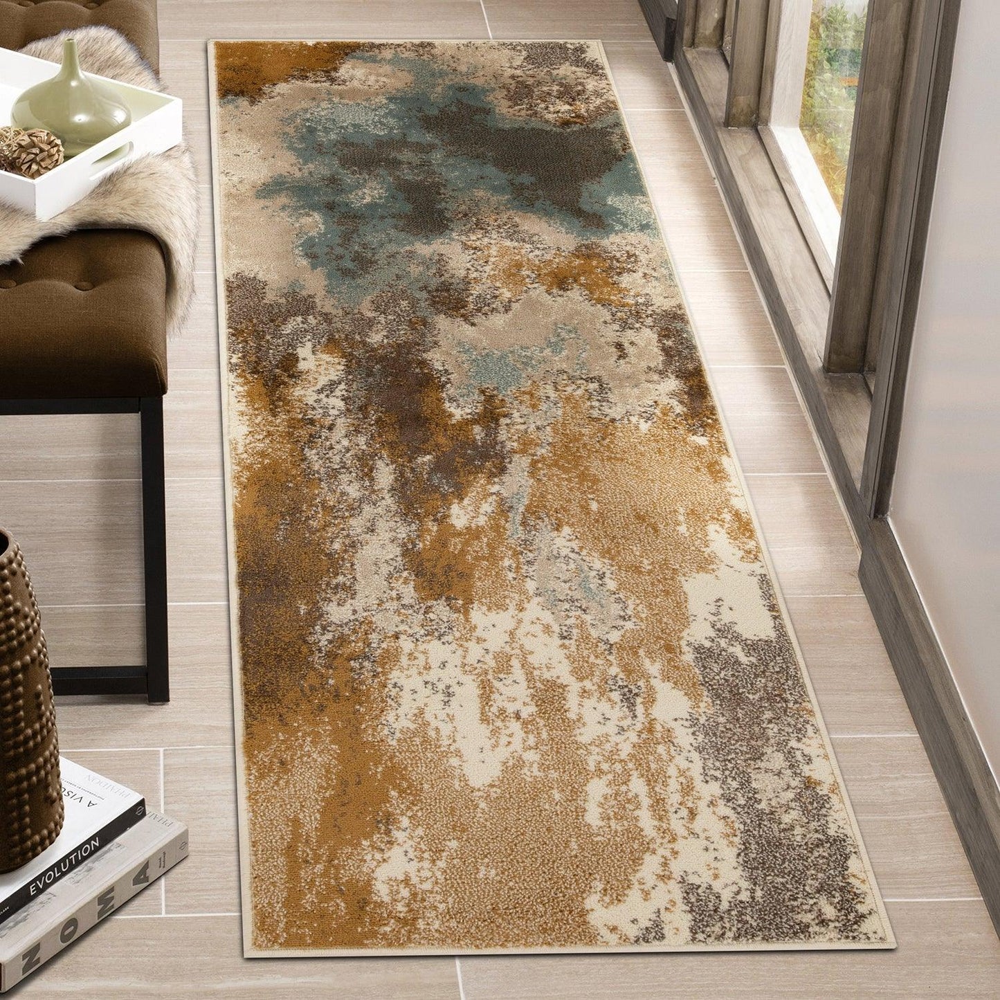 Eclectic Multi-Tone Abstract Rug or Runner - Camel