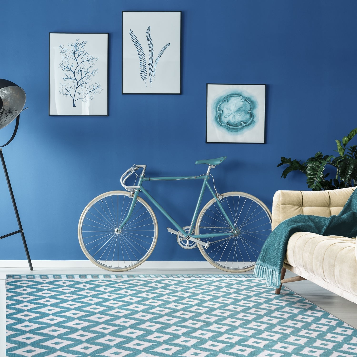 Superior Modern Geometric Lattice Indoor Outdoor Area Rug - Turquoise