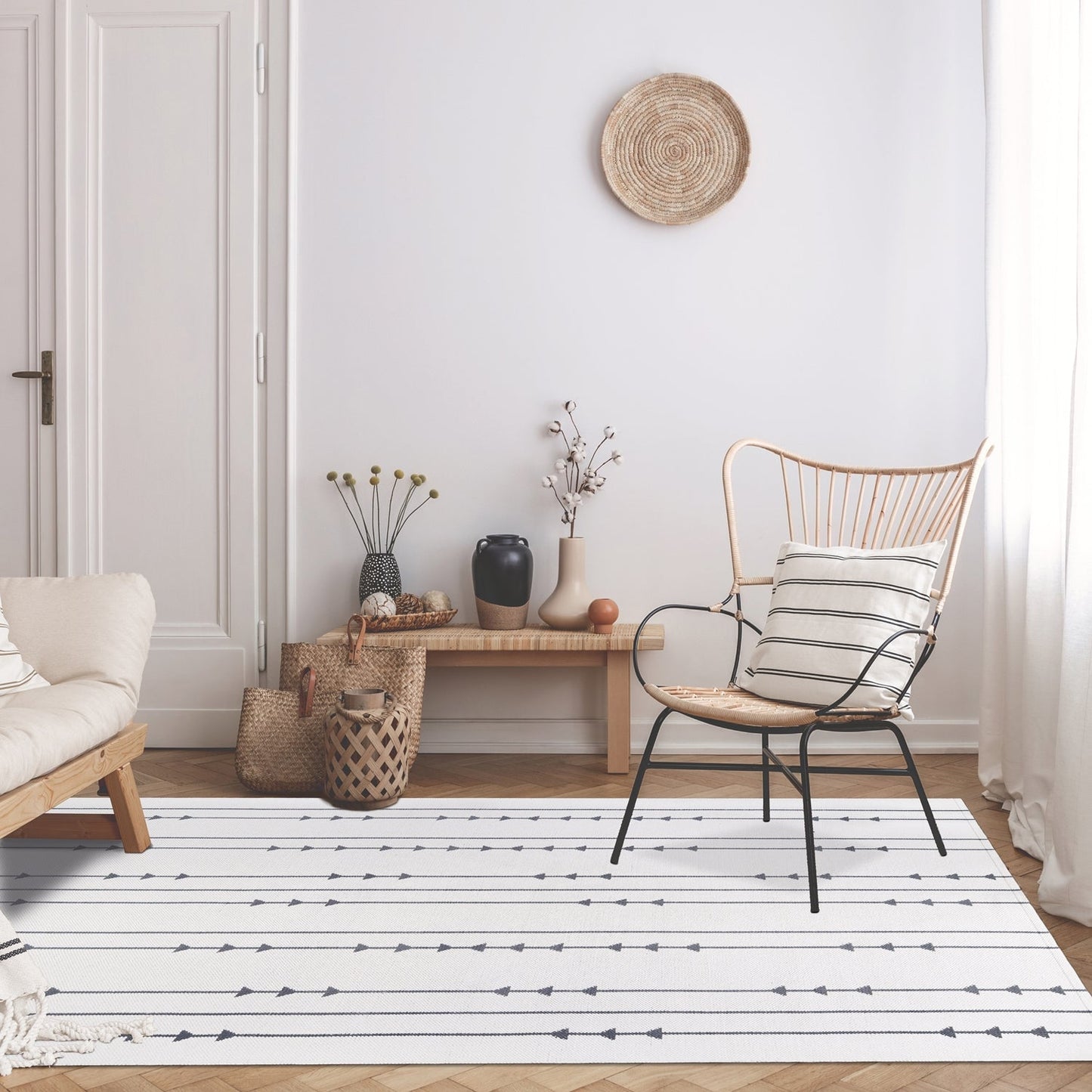 Superior Bohemian Arrow Line Pattern Indoor Outdoor Area Rug - Ivory