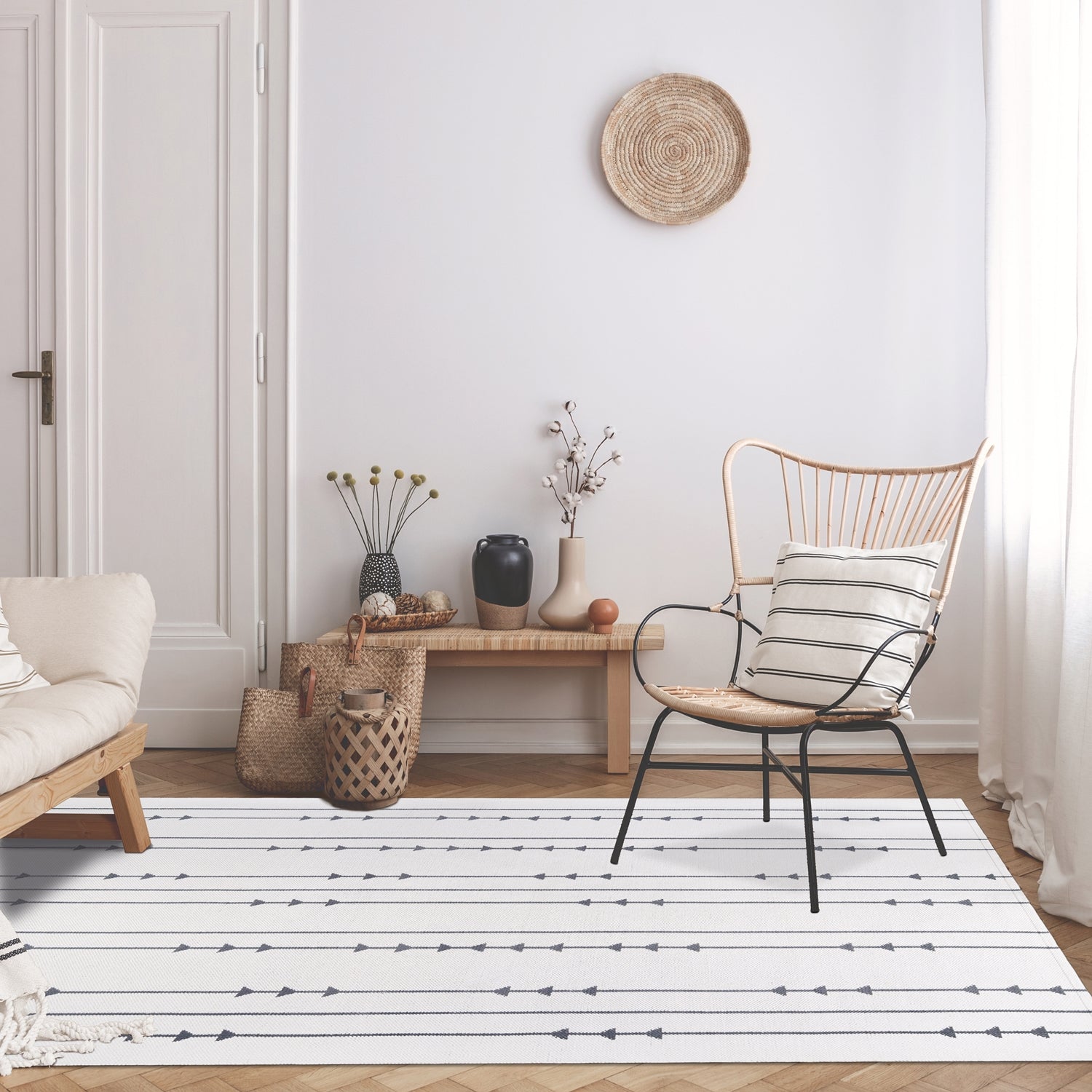 Superior Bohemian Arrow Line Pattern Indoor Outdoor Area Rug - Ivory