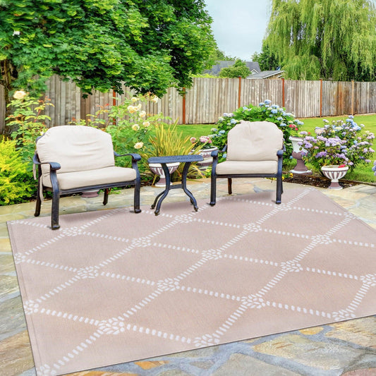 Superior Coastal Geometric Lattice Indoor Outdoor Luxurious Area Rug - Beige