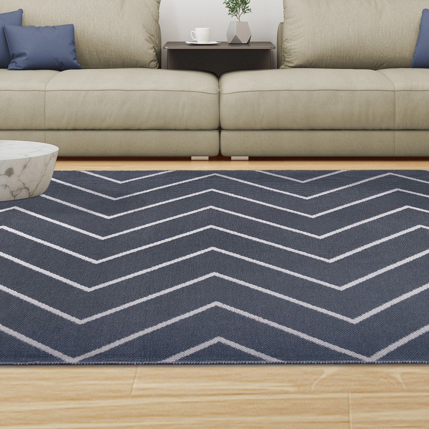 Superior Contemporary Chevron Zig-Zag Indoor Outdoor Area Rug - Grey