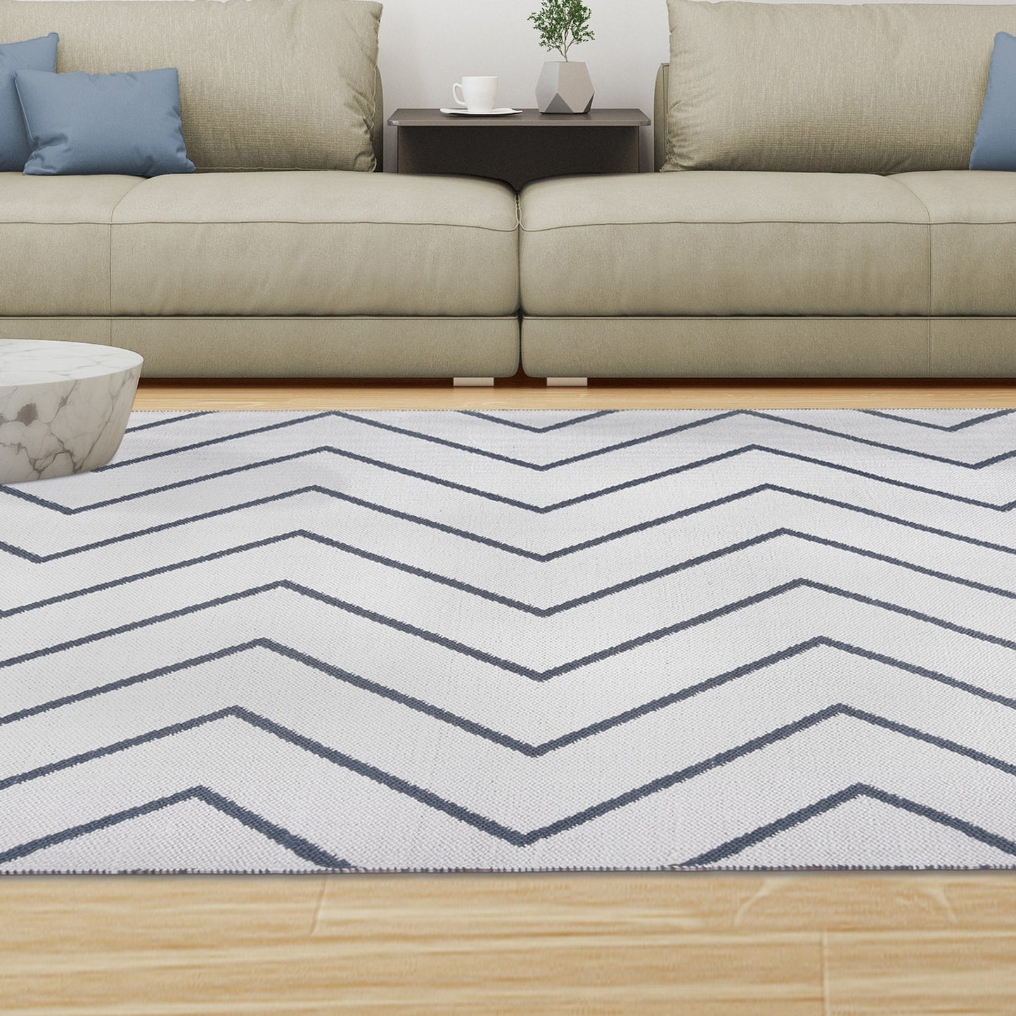 Superior Contemporary Chevron Zig-Zag Indoor Outdoor Area Rug - Ivory