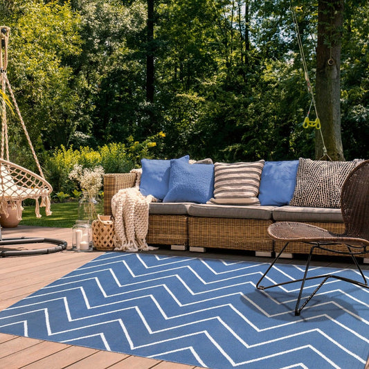 Superior Contemporary Chevron Zig-Zag Indoor Outdoor Area Rug - Navy Blue